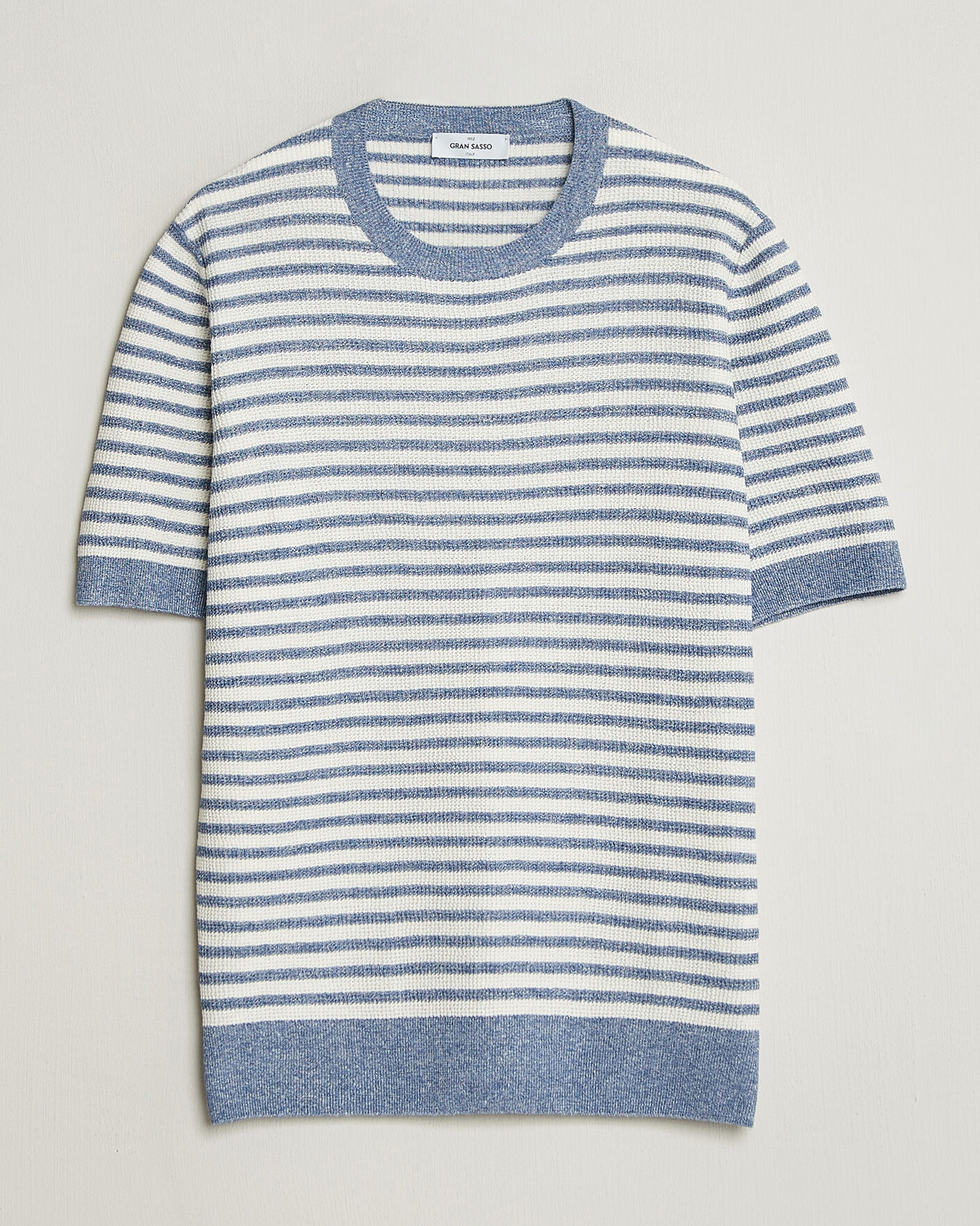 Mies | T-paidat | Gran Sasso | Linen/Cotton Knitted Striped T-Shirt Blue/White