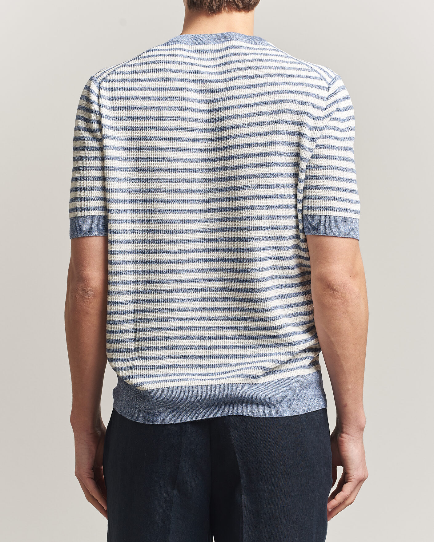 Mies | T-paidat | Gran Sasso | Linen/Cotton Knitted Striped T-Shirt Blue/White