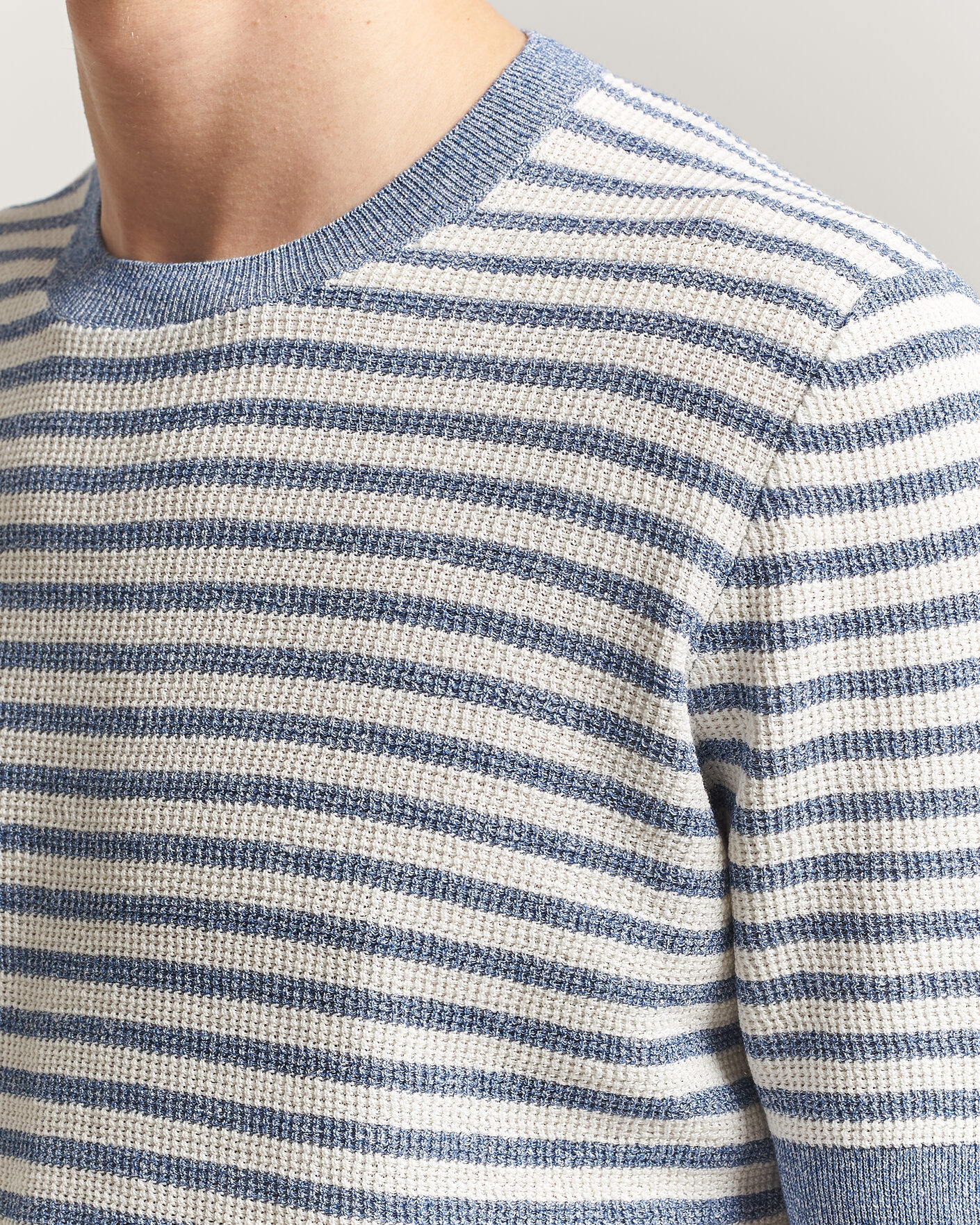 Mies | T-paidat | Gran Sasso | Linen/Cotton Knitted Striped T-Shirt Blue/White