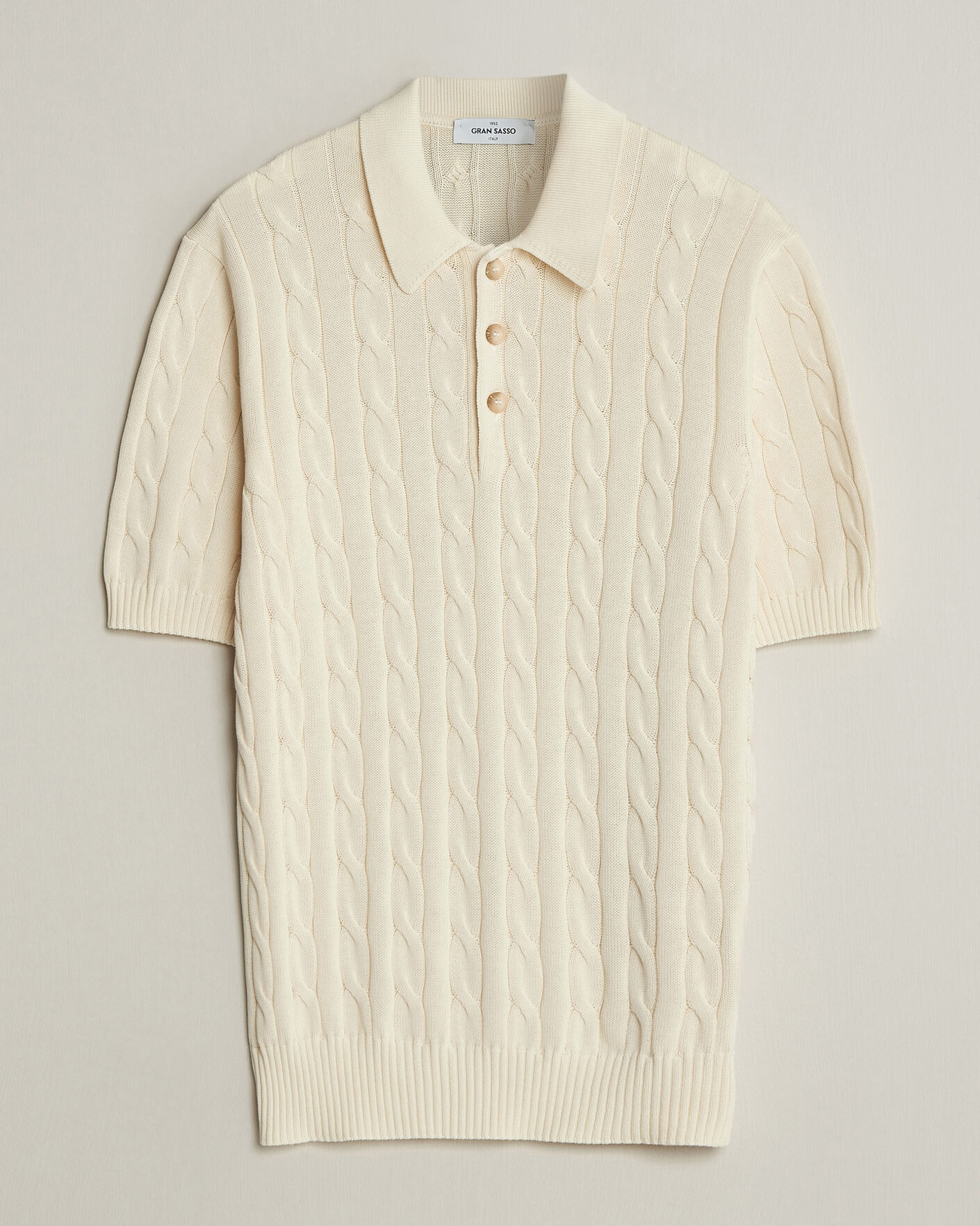 Mies | Pikeet | Gran Sasso | Cotton Cable Knitted Polo Cream