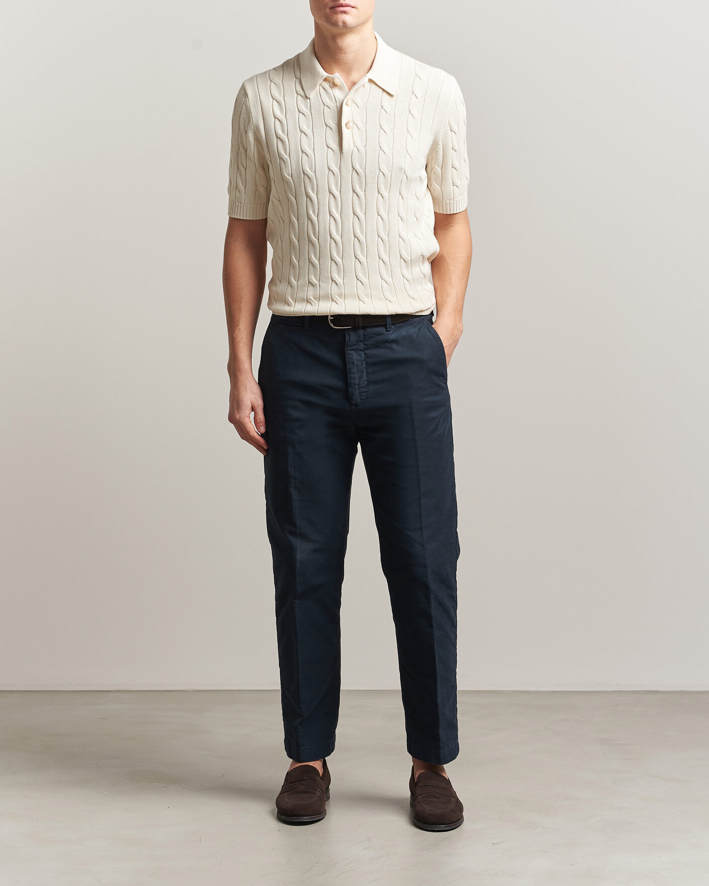 Mies | Pikeet | Gran Sasso | Cotton Cable Knitted Polo Cream