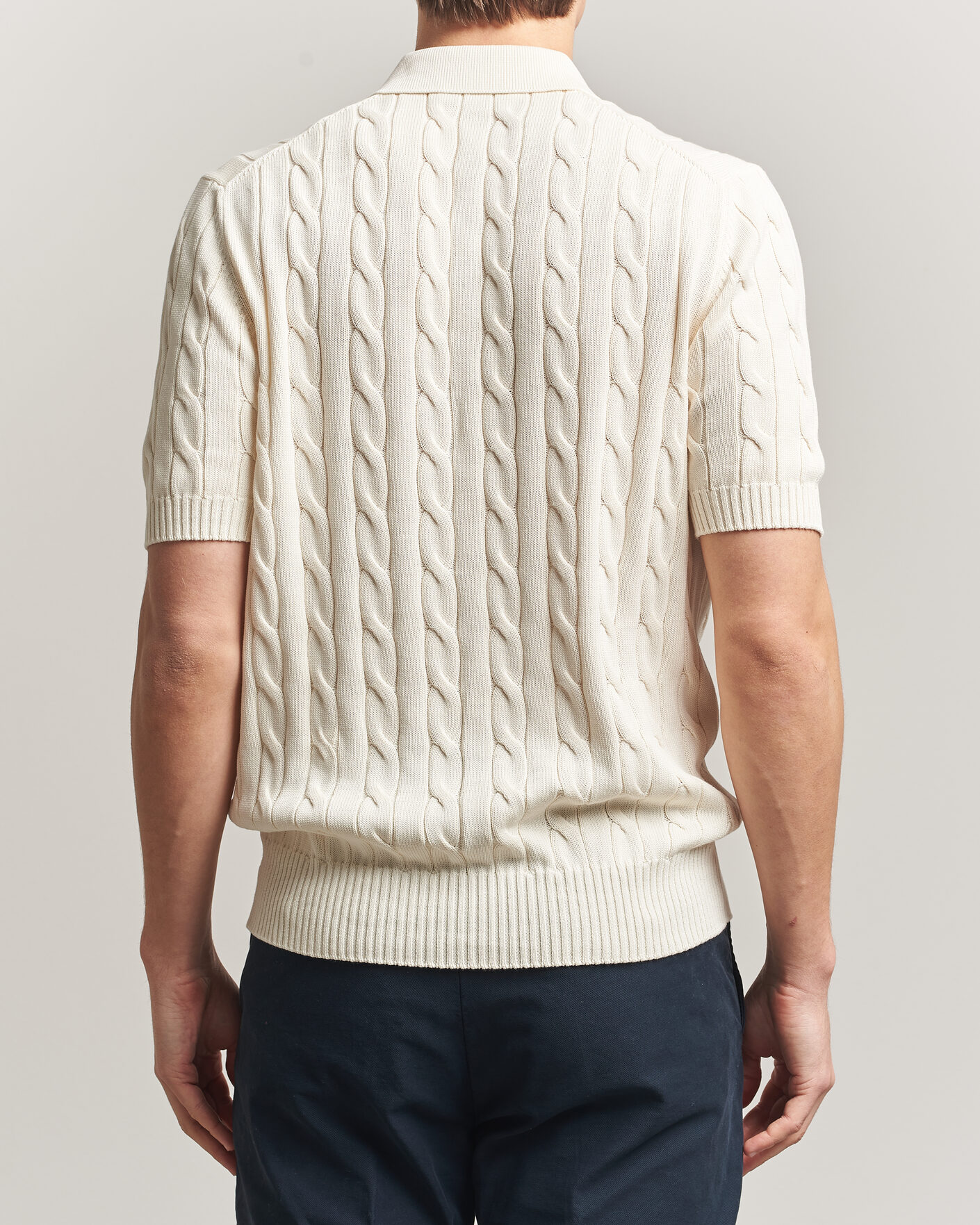 Mies | Pikeet | Gran Sasso | Cotton Cable Knitted Polo Cream