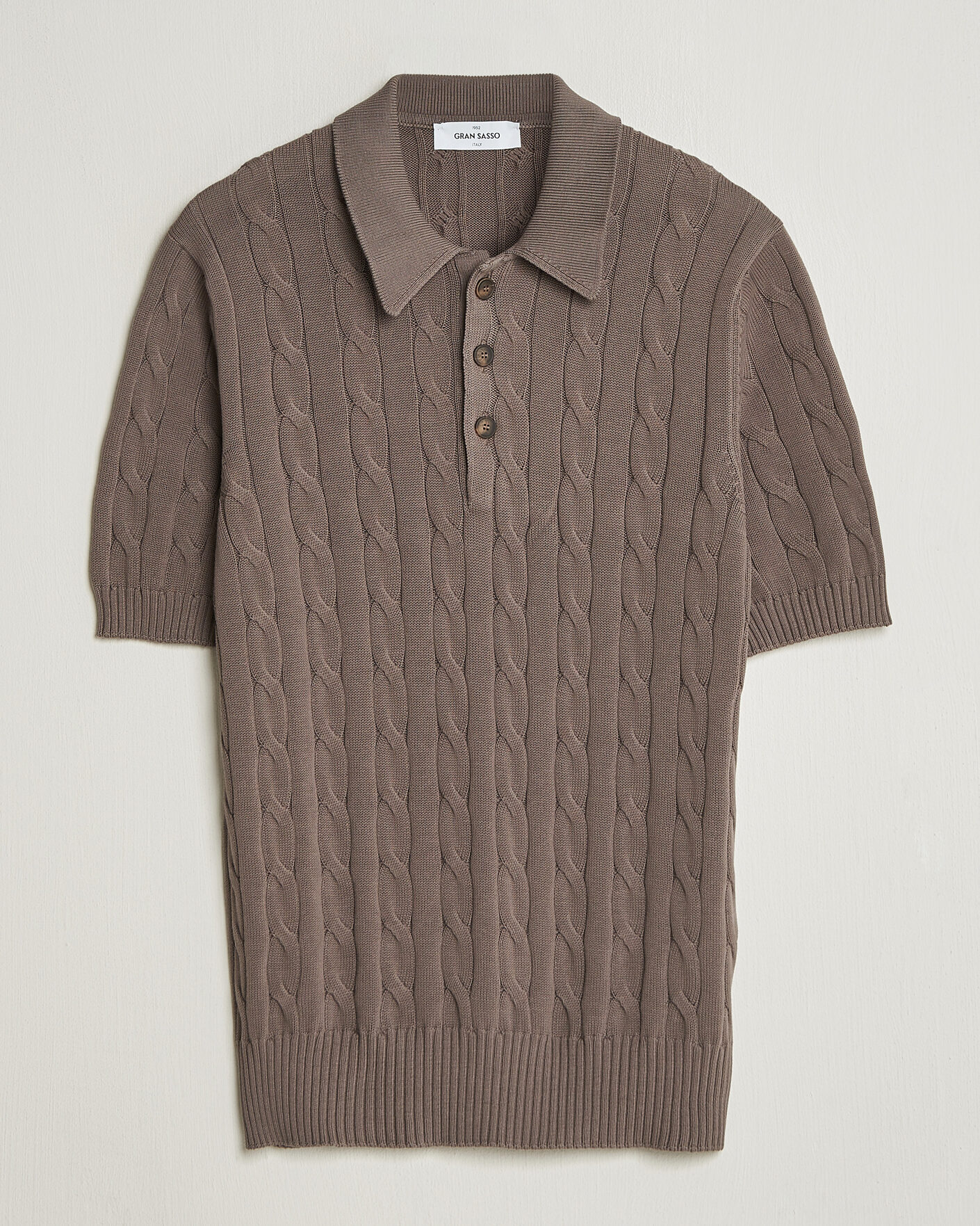 Mies | Pikeet | Gran Sasso | Cotton Cable Knitted Polo Brown