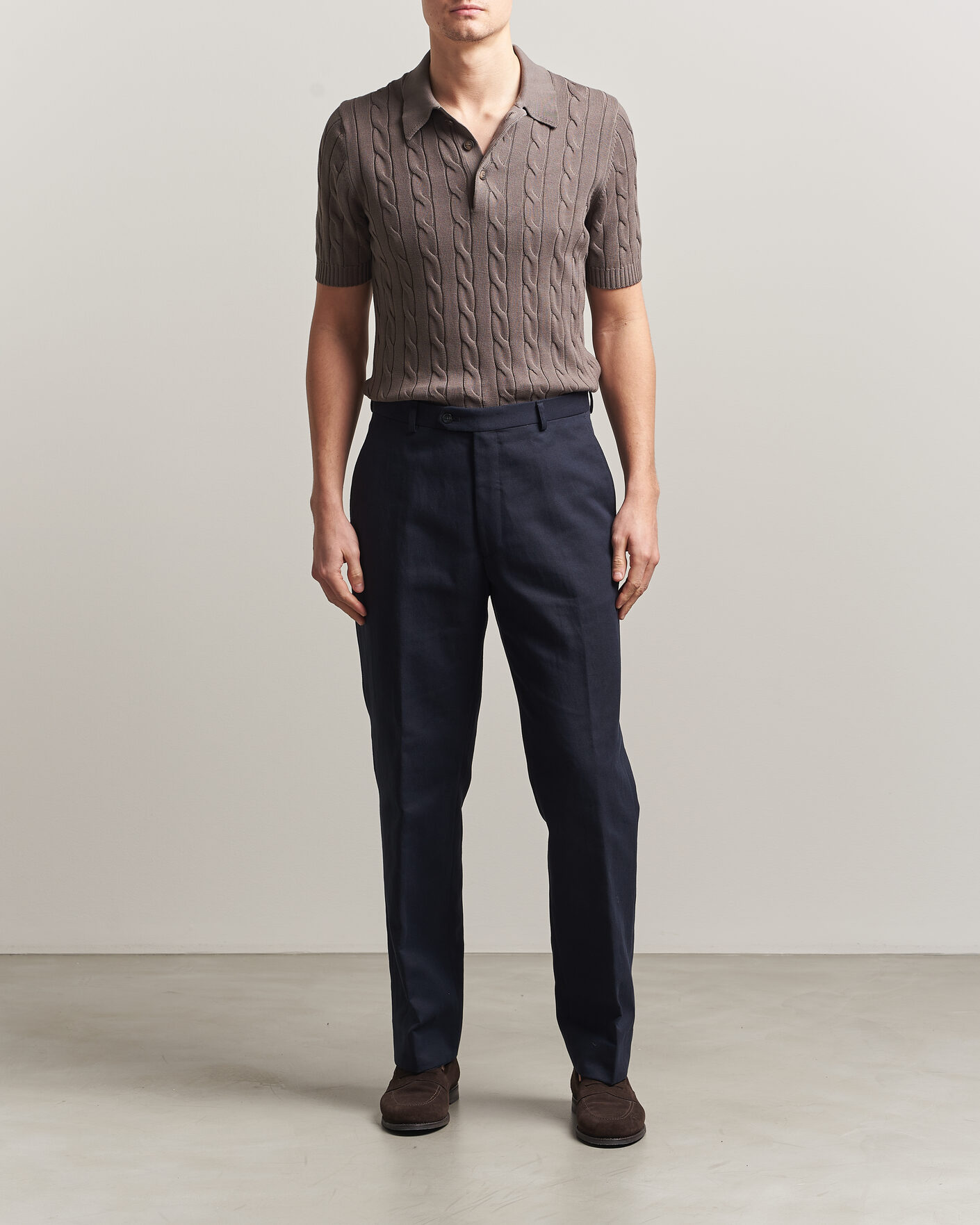 Mies | Pikeet | Gran Sasso | Cotton Cable Knitted Polo Brown