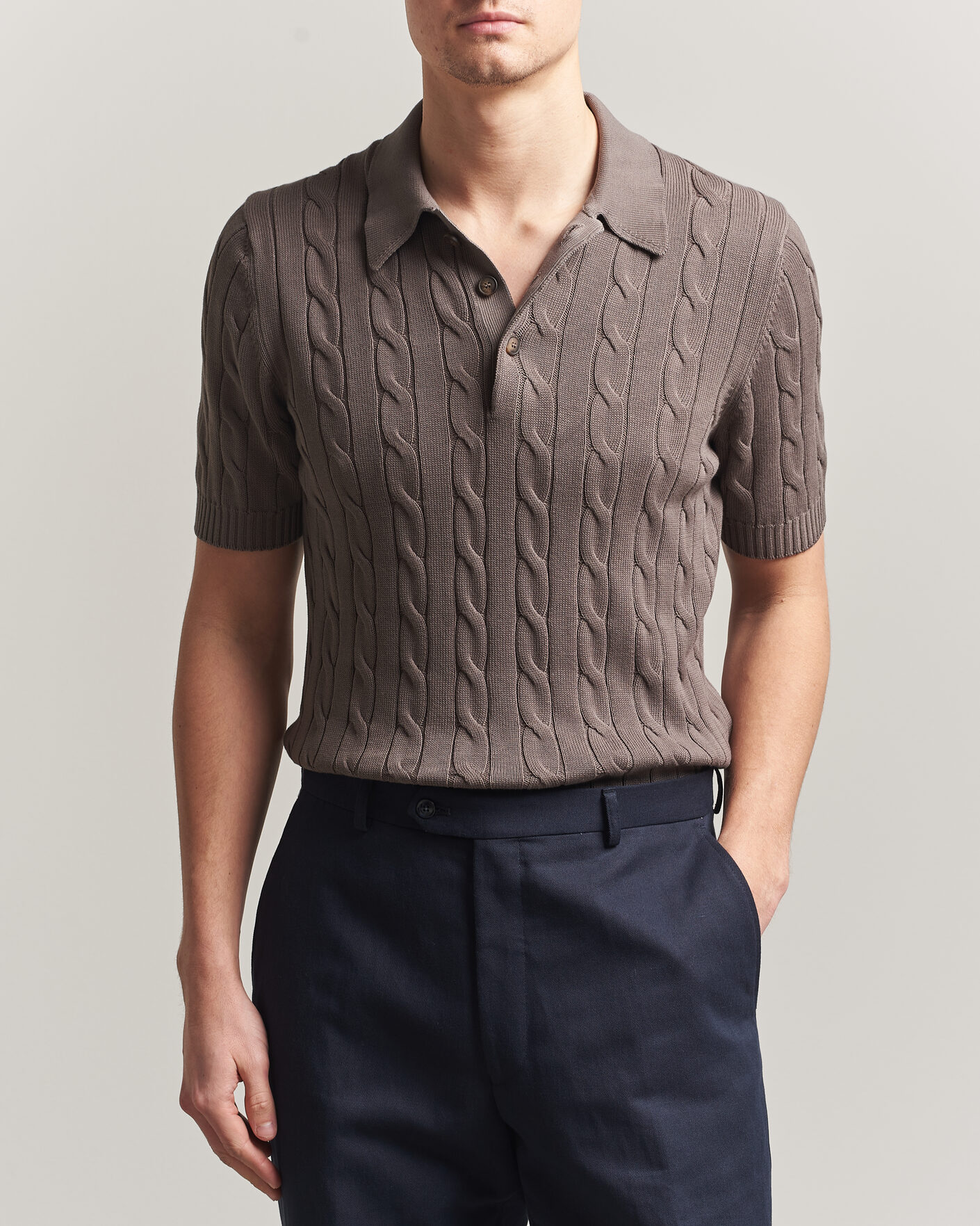 Mies | Pikeet | Gran Sasso | Cotton Cable Knitted Polo Brown