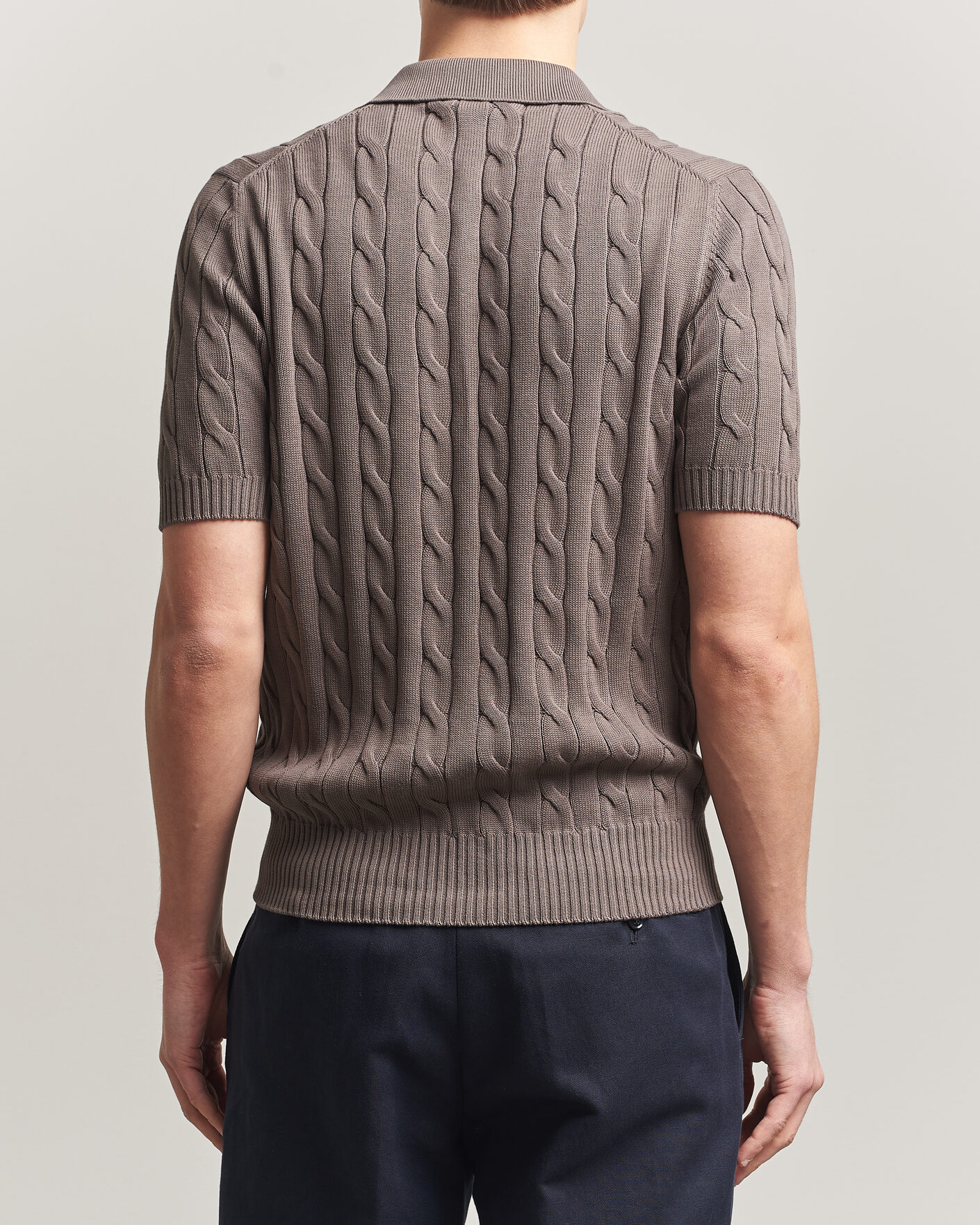 Mies | Pikeet | Gran Sasso | Cotton Cable Knitted Polo Brown