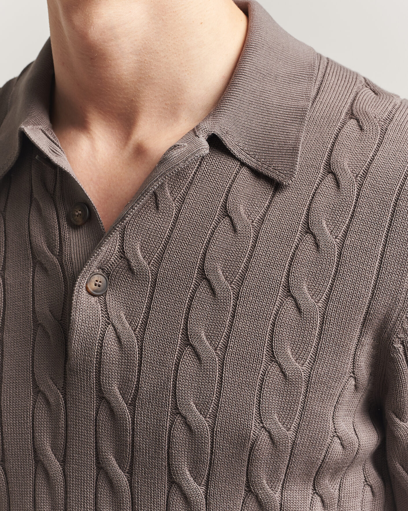 Mies | Pikeet | Gran Sasso | Cotton Cable Knitted Polo Brown