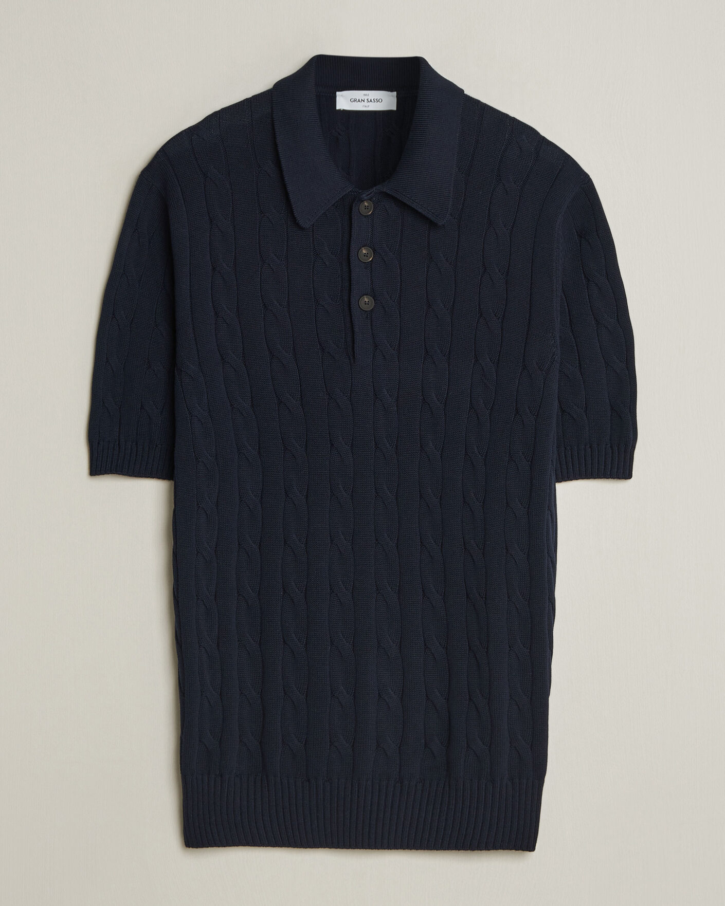 Mies | Pikeet | Gran Sasso | Cotton Cable Knitted Polo Navy
