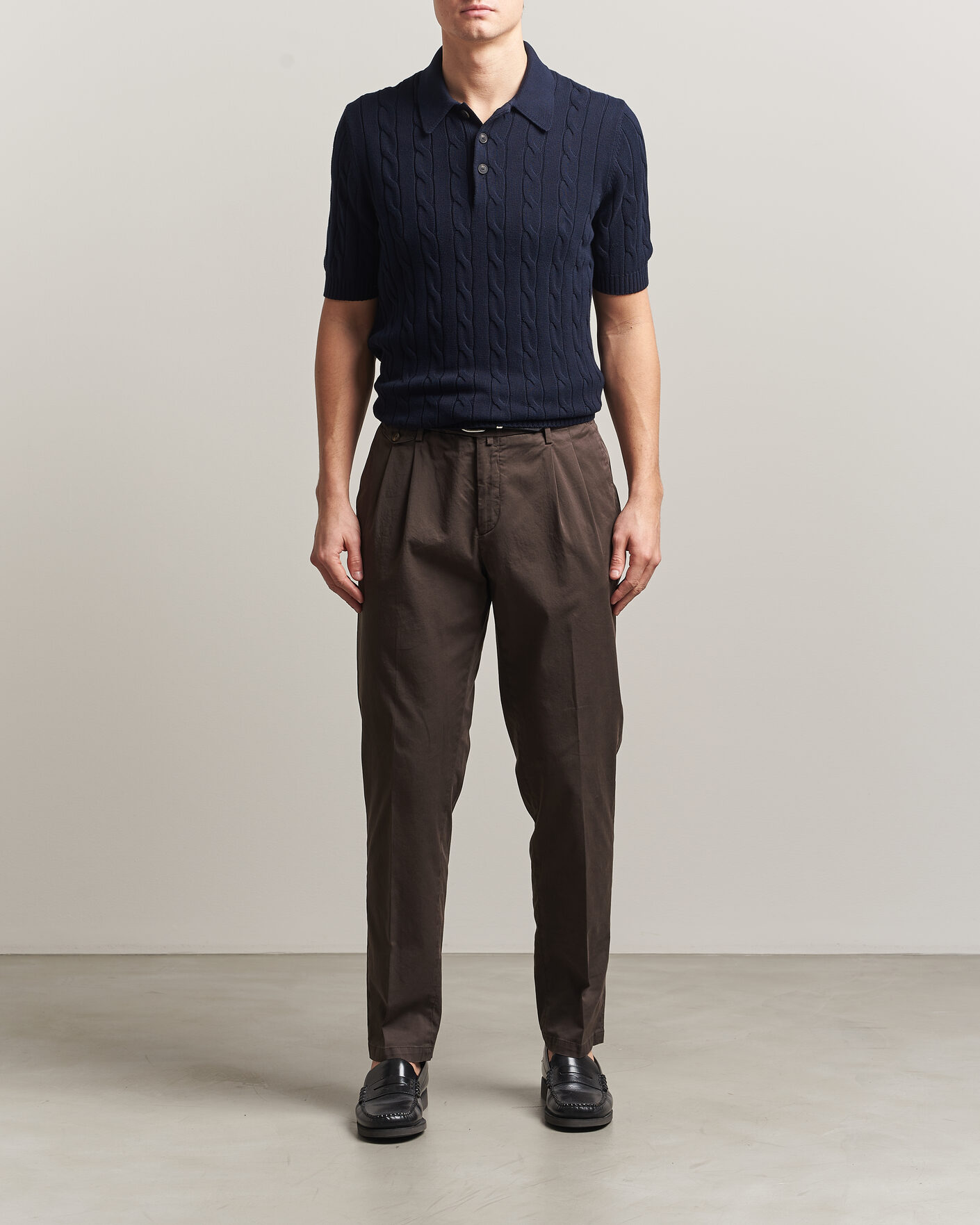 Mies | Pikeet | Gran Sasso | Cotton Cable Knitted Polo Navy