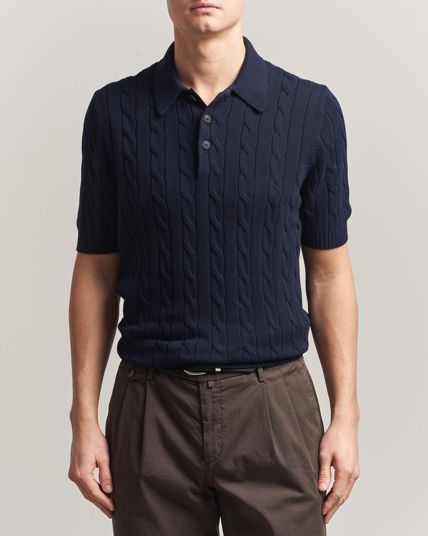 Mies | Pikeet | Gran Sasso | Cotton Cable Knitted Polo Navy
