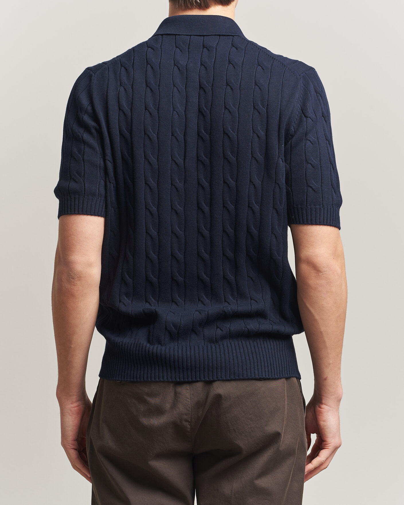 Mies | Pikeet | Gran Sasso | Cotton Cable Knitted Polo Navy