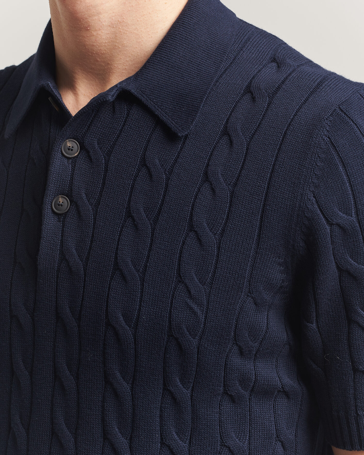 Mies | Pikeet | Gran Sasso | Cotton Cable Knitted Polo Navy