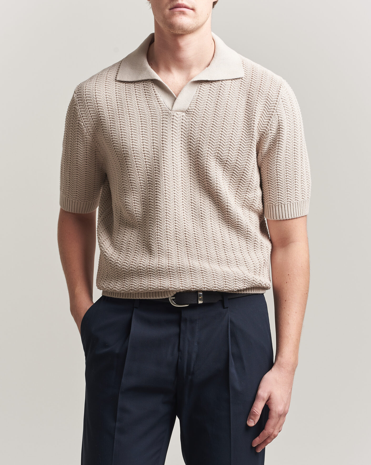 Mies | Pikeet | Gran Sasso | Cotton Structured Knitted Polo Beige