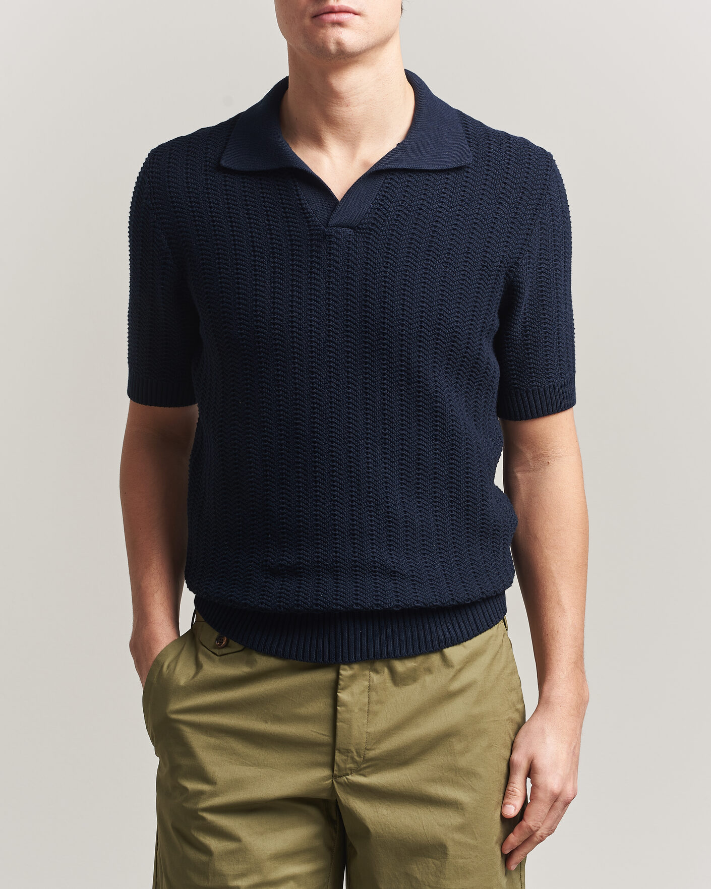 Mies | Pikeet | Gran Sasso | Cotton Structured Knitted Polo Navy