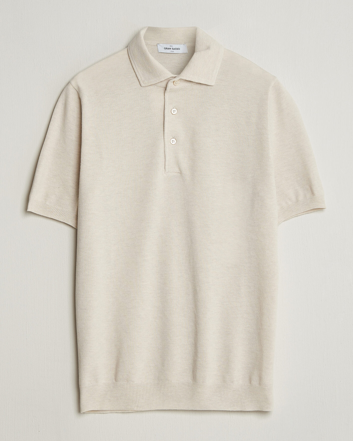 Mies | Pikeet | Gran Sasso | Cotton Textured Knitted Polo Light Beige