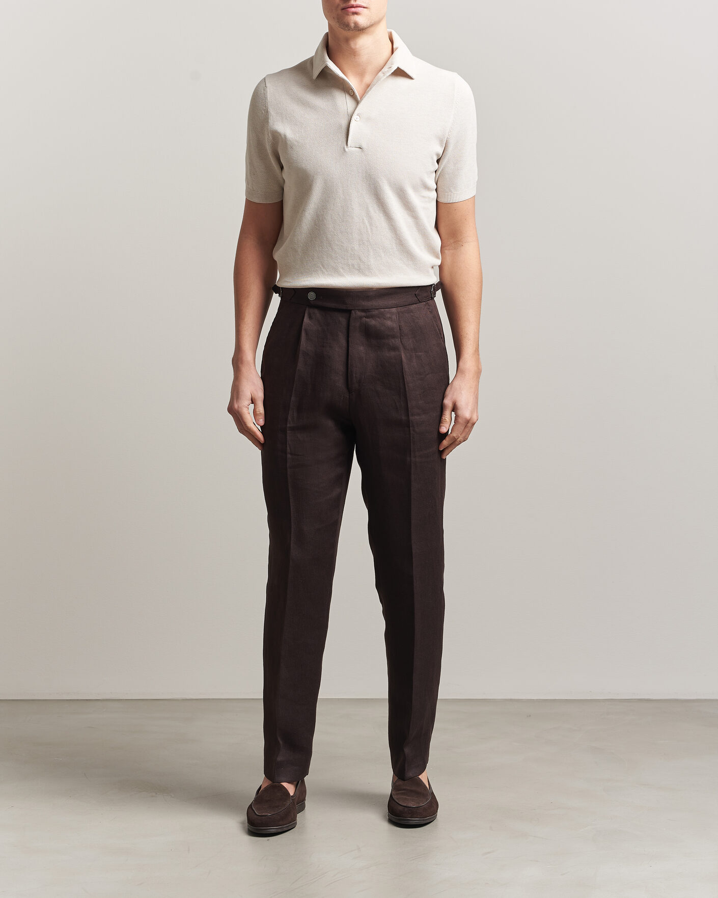 Mies | Pikeet | Gran Sasso | Cotton Textured Knitted Polo Light Beige