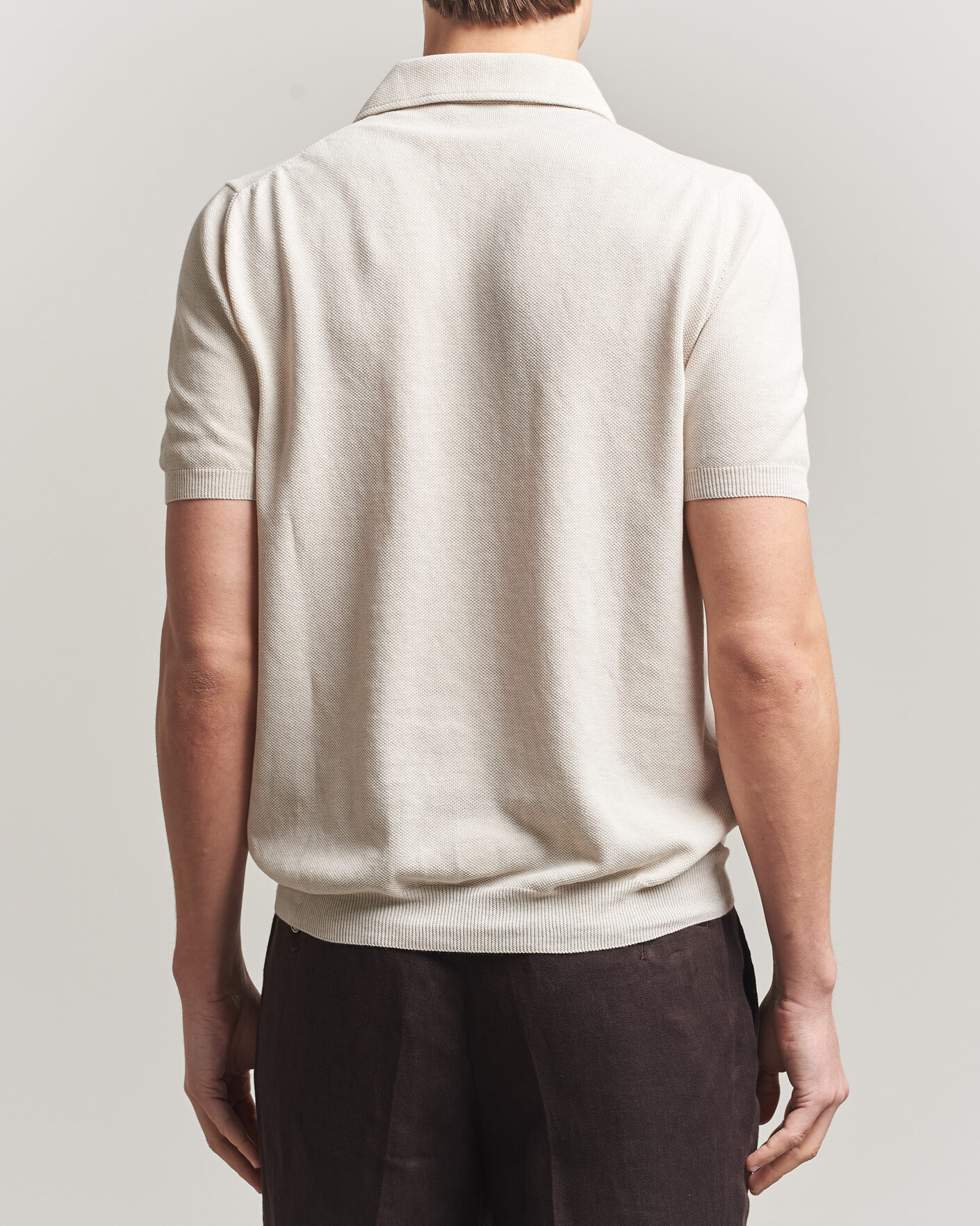 Mies | Pikeet | Gran Sasso | Cotton Textured Knitted Polo Light Beige