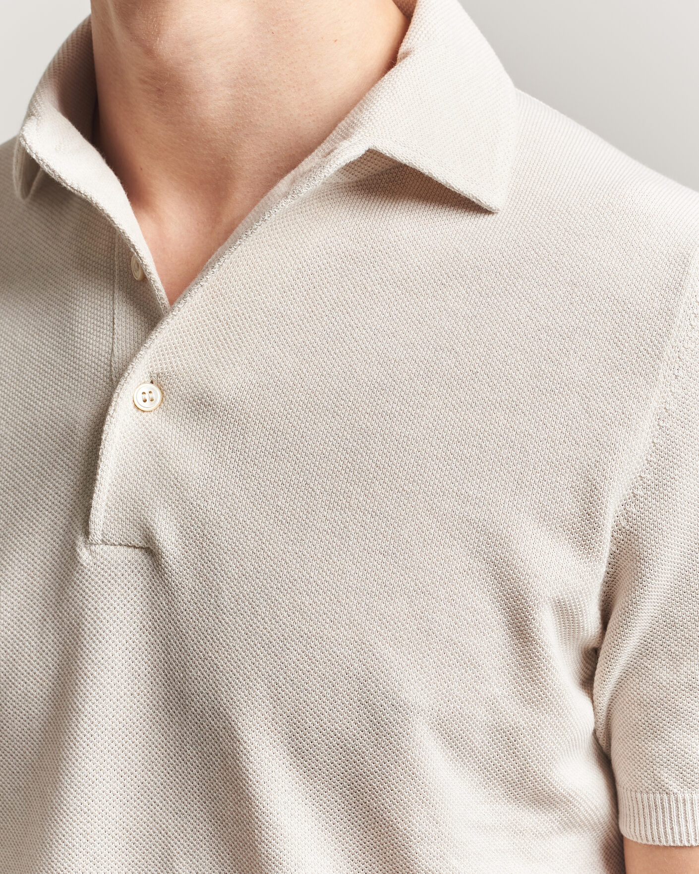 Mies | Pikeet | Gran Sasso | Cotton Textured Knitted Polo Light Beige