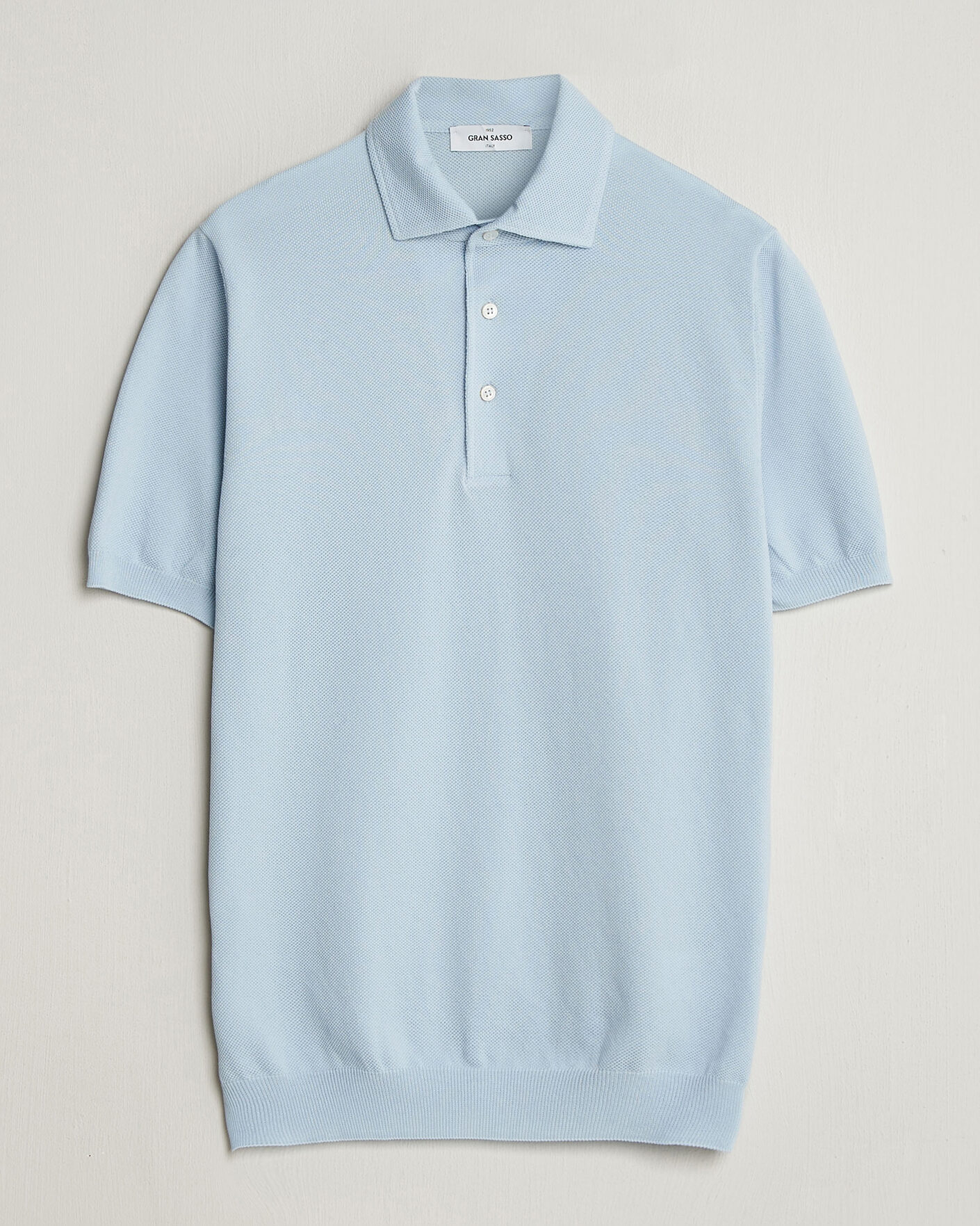 Mies | Pikeet | Gran Sasso | Cotton Textured Knitted Polo Light Blue
