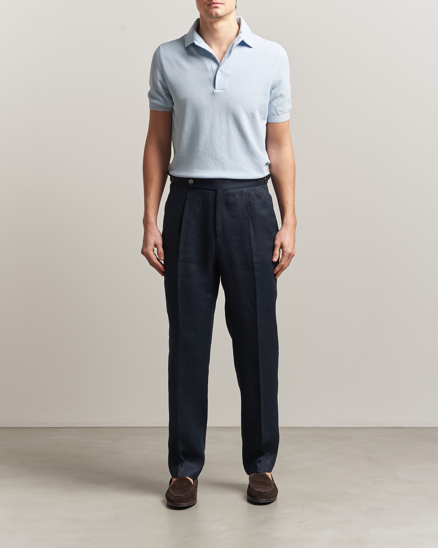 Mies | Pikeet | Gran Sasso | Cotton Textured Knitted Polo Light Blue