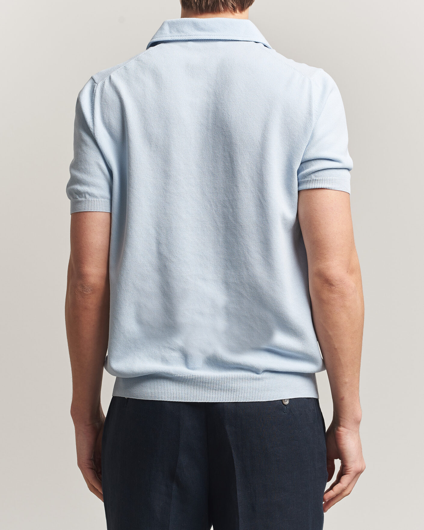 Mies | Pikeet | Gran Sasso | Cotton Textured Knitted Polo Light Blue