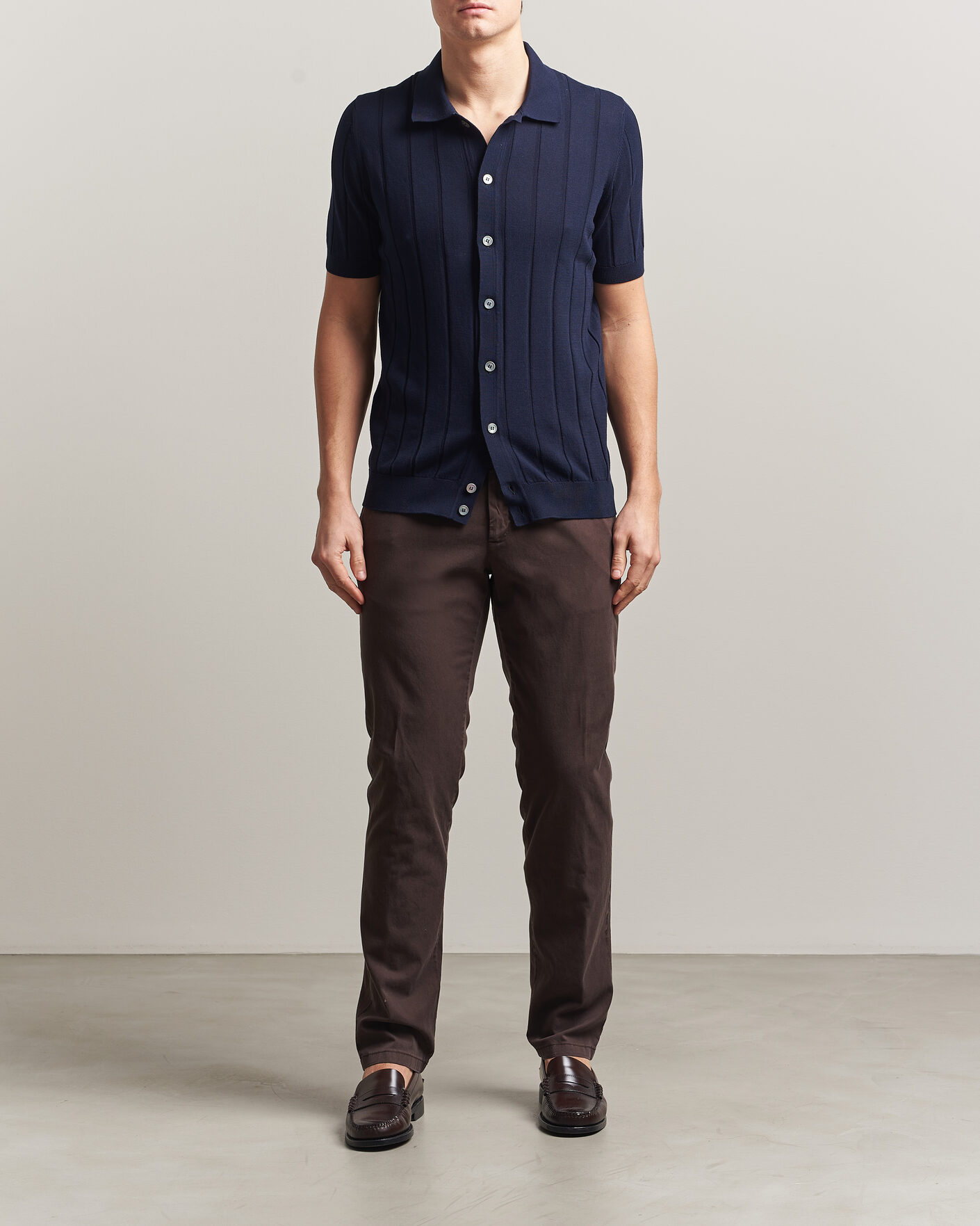 Mies | Kauluspaidat | Gran Sasso | Cotton Ribbed Knitted Resort Shirt Navy