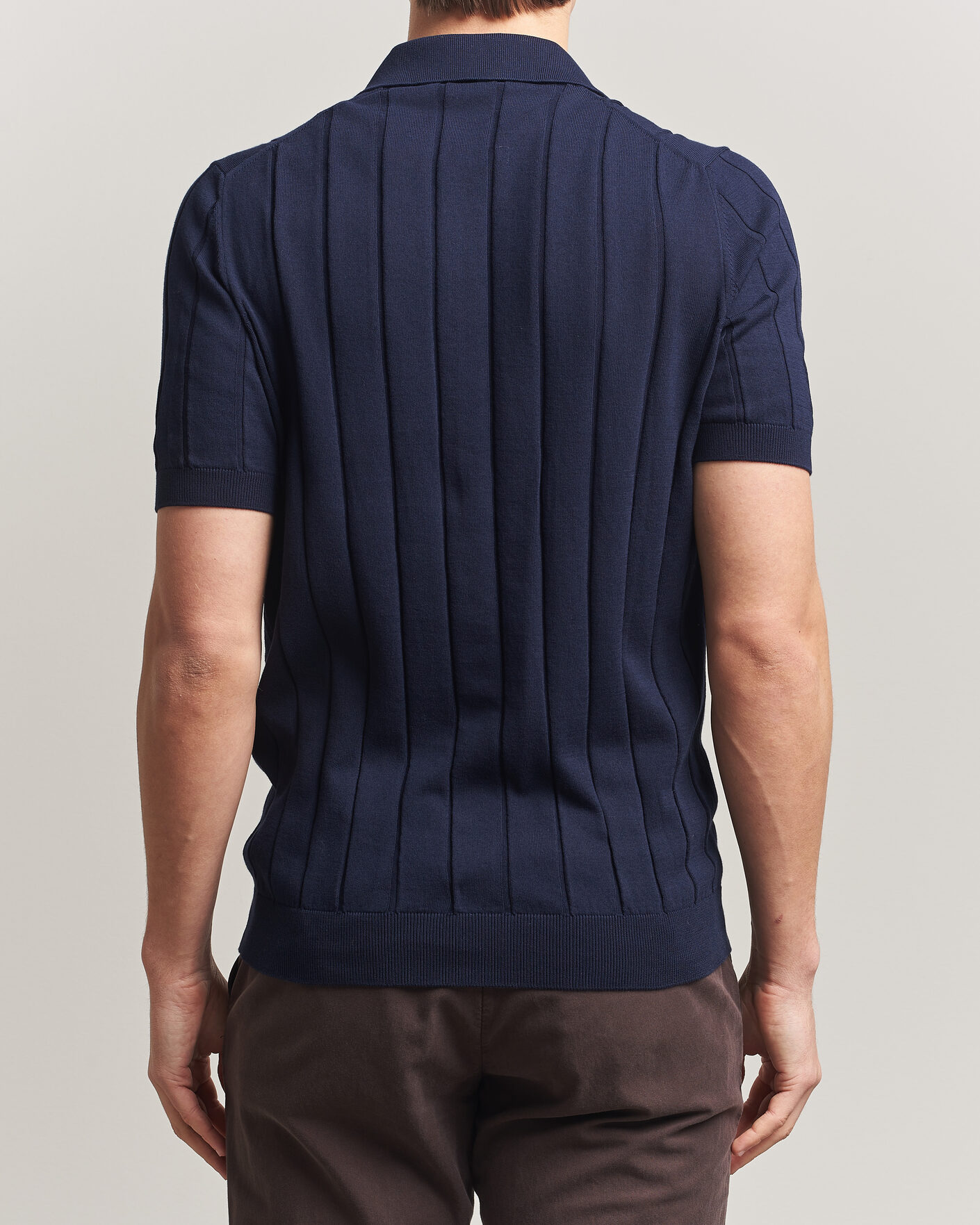 Mies | Kauluspaidat | Gran Sasso | Cotton Ribbed Knitted Resort Shirt Navy