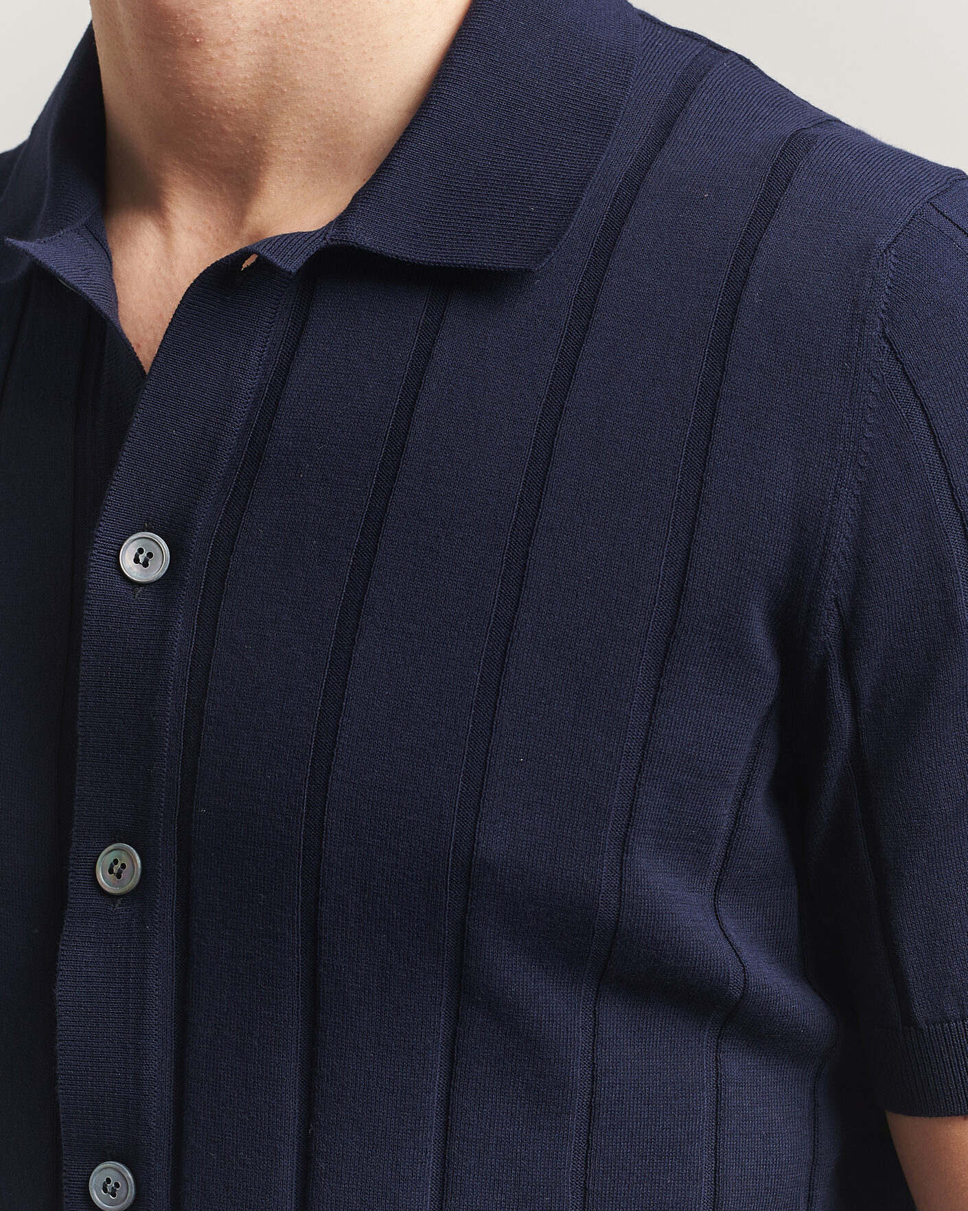 Mies | Kauluspaidat | Gran Sasso | Cotton Ribbed Knitted Resort Shirt Navy
