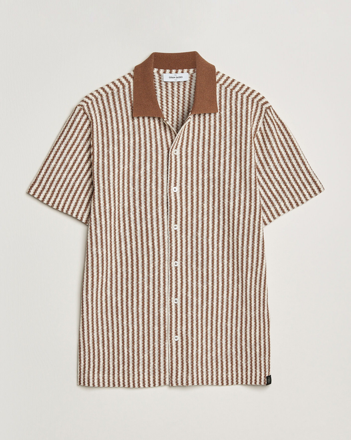 Mies | Kauluspaidat | Gran Sasso | Cotton Knitted Striped Resort Shirt Brown/White