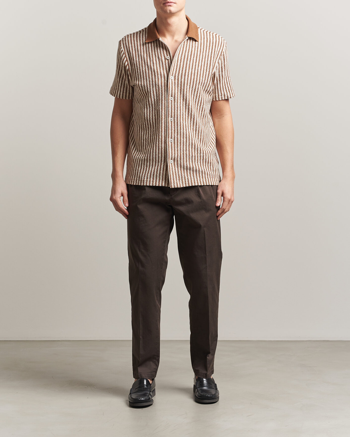 Mies | Kauluspaidat | Gran Sasso | Cotton Knitted Striped Resort Shirt Brown/White