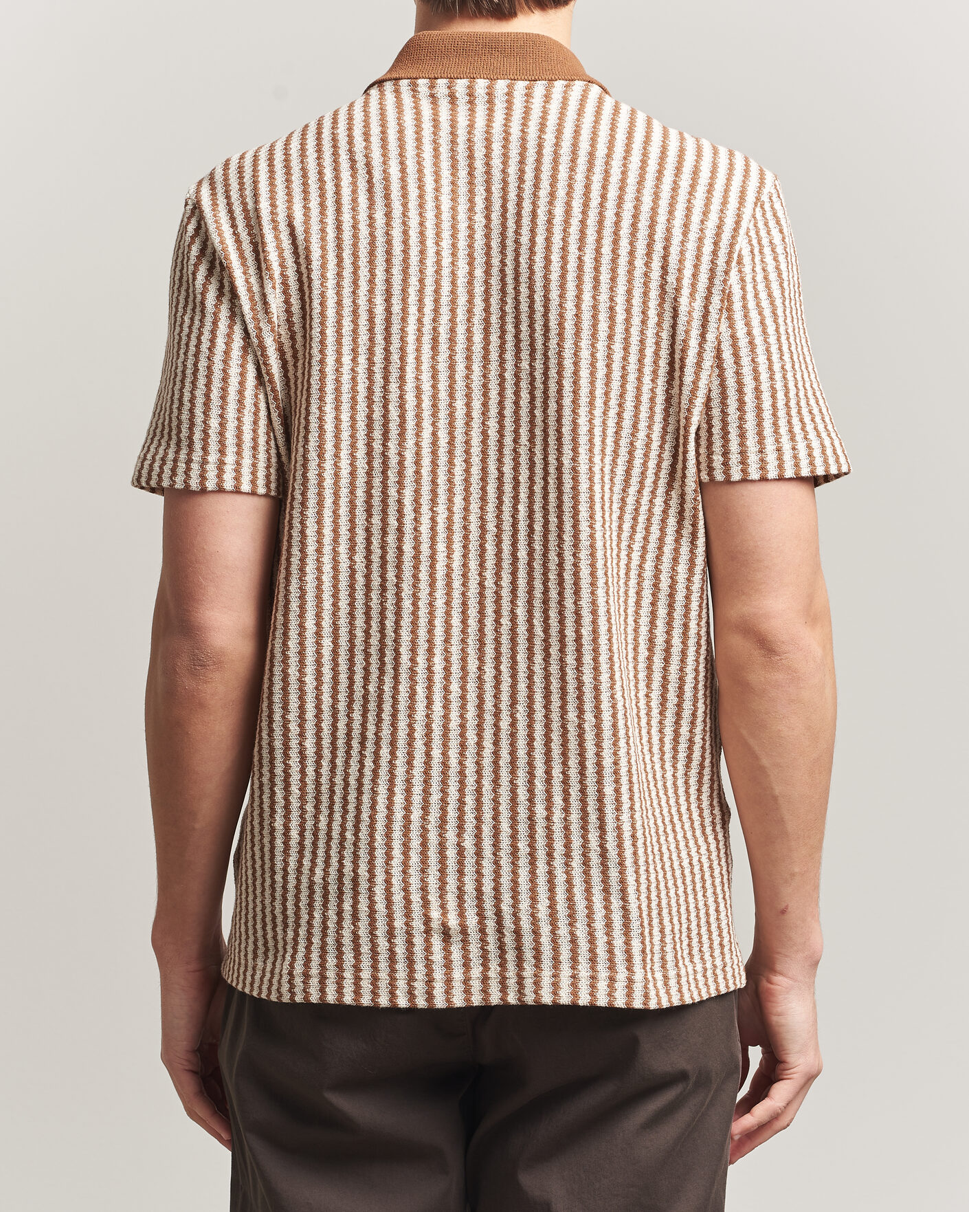 Mies | Kauluspaidat | Gran Sasso | Cotton Knitted Striped Resort Shirt Brown/White
