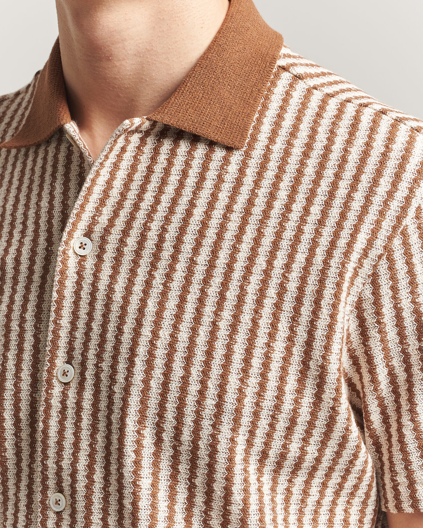 Mies | Kauluspaidat | Gran Sasso | Cotton Knitted Striped Resort Shirt Brown/White