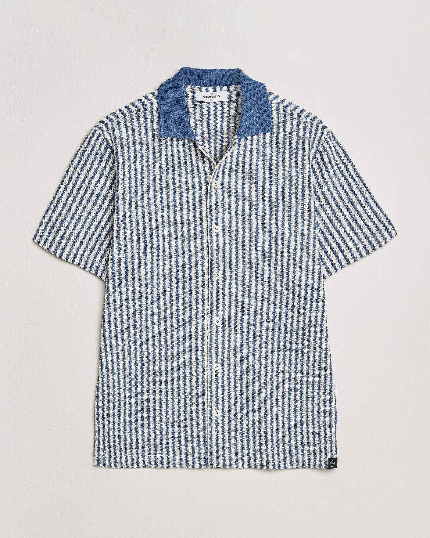 Mies | Kauluspaidat | Gran Sasso | Cotton Knitted Striped Resort Shirt Blue/white