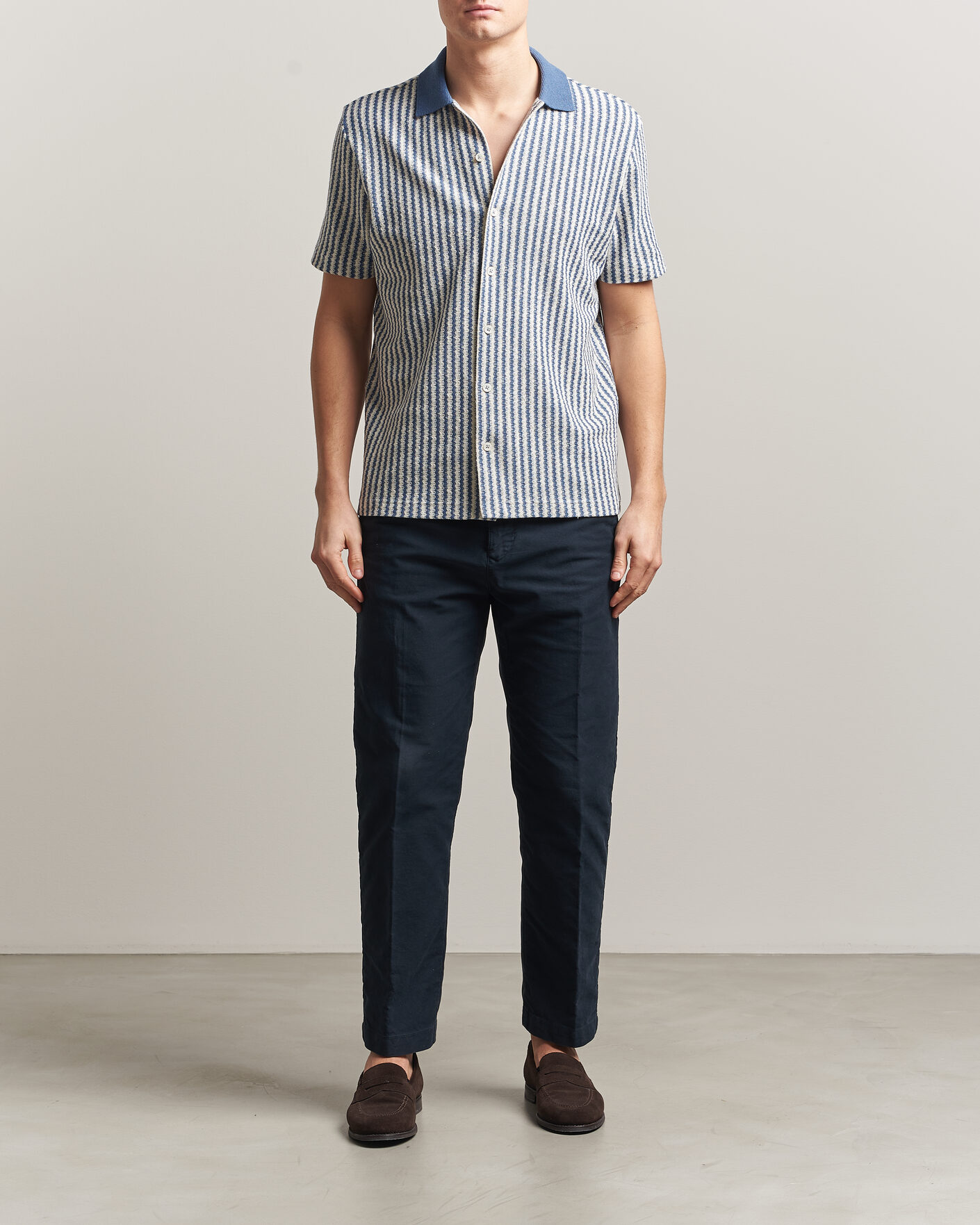 Mies | Kauluspaidat | Gran Sasso | Cotton Knitted Striped Resort Shirt Blue/white