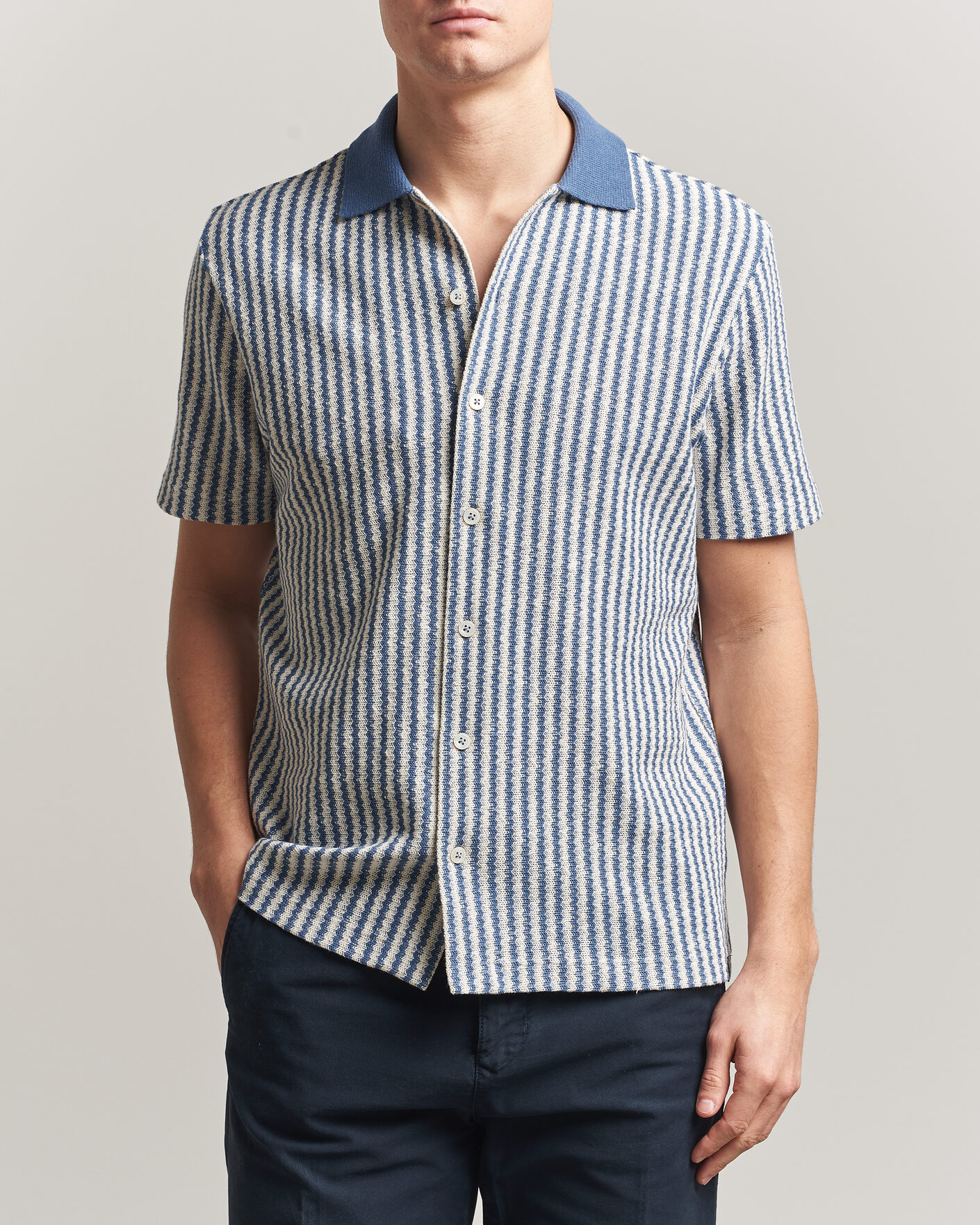 Mies | Kauluspaidat | Gran Sasso | Cotton Knitted Striped Resort Shirt Blue/white