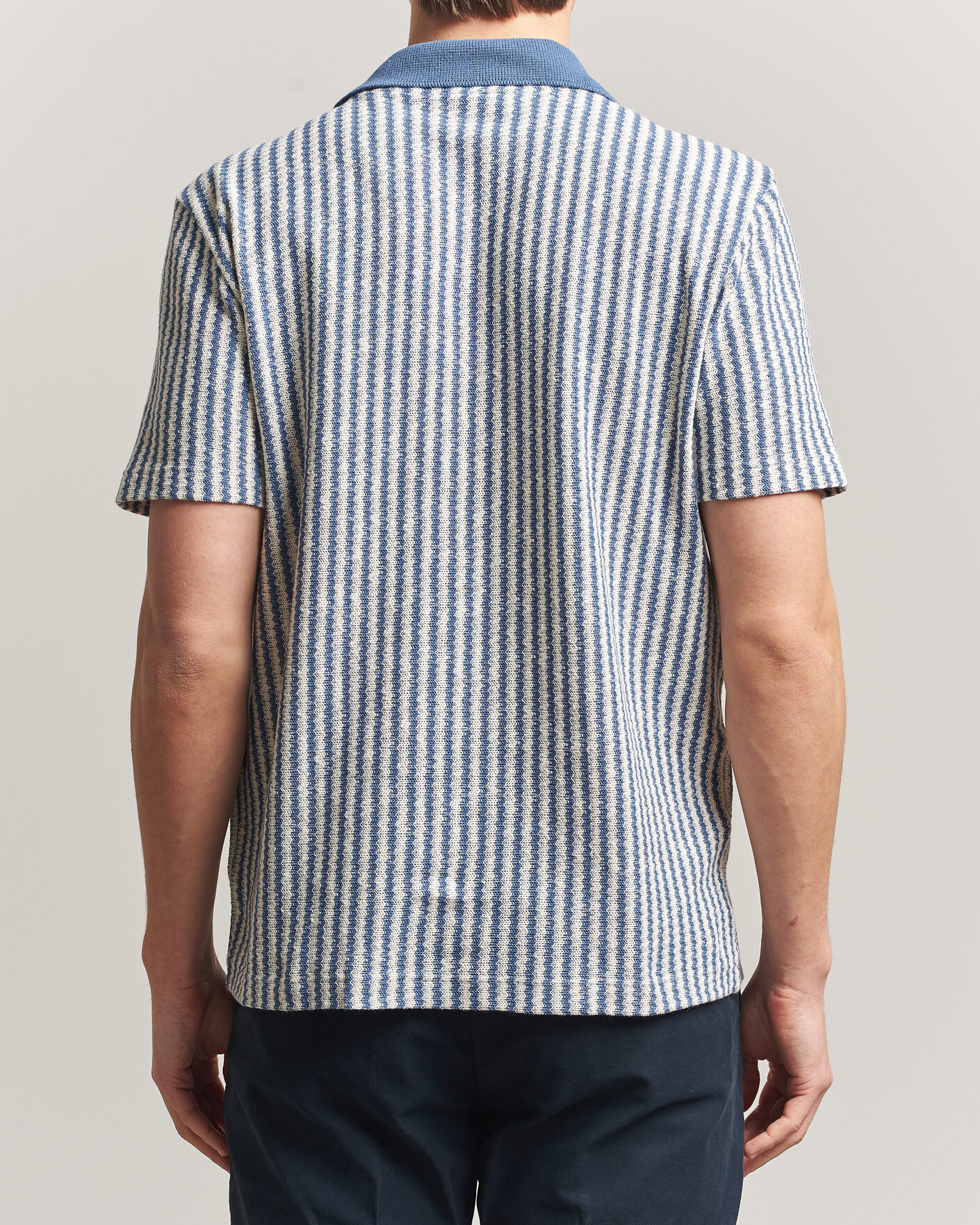 Mies | Kauluspaidat | Gran Sasso | Cotton Knitted Striped Resort Shirt Blue/white