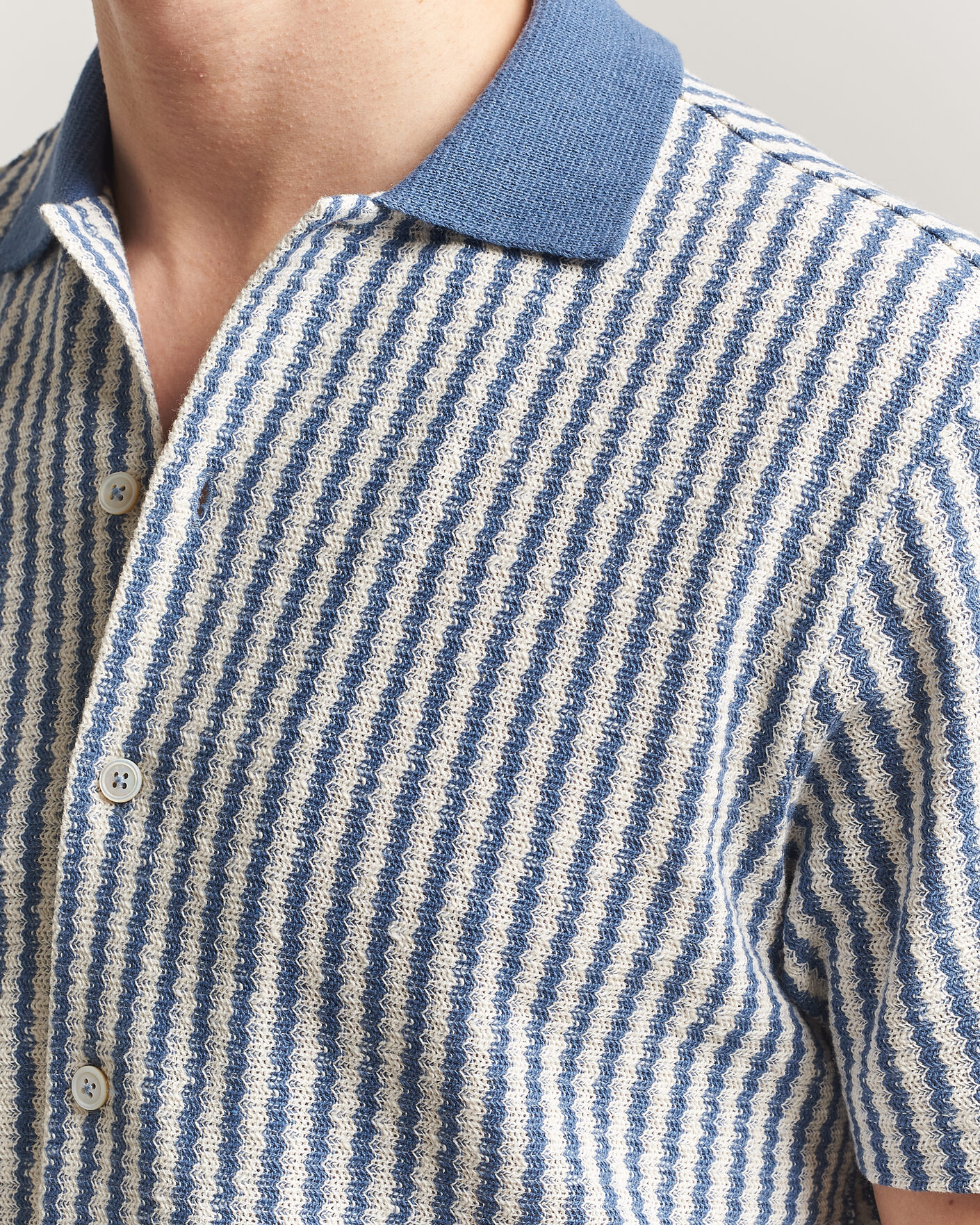 Mies | Kauluspaidat | Gran Sasso | Cotton Knitted Striped Resort Shirt Blue/white