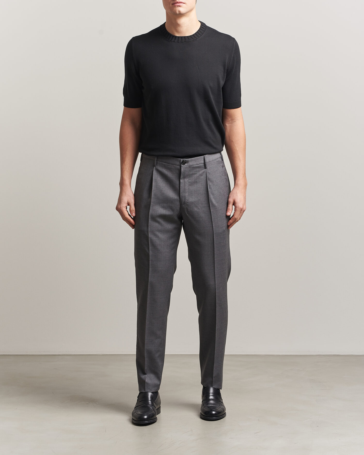 Mies | T-paidat | Gran Sasso | Cotton Heavy Knitted Crew Neck T-Shirt Black