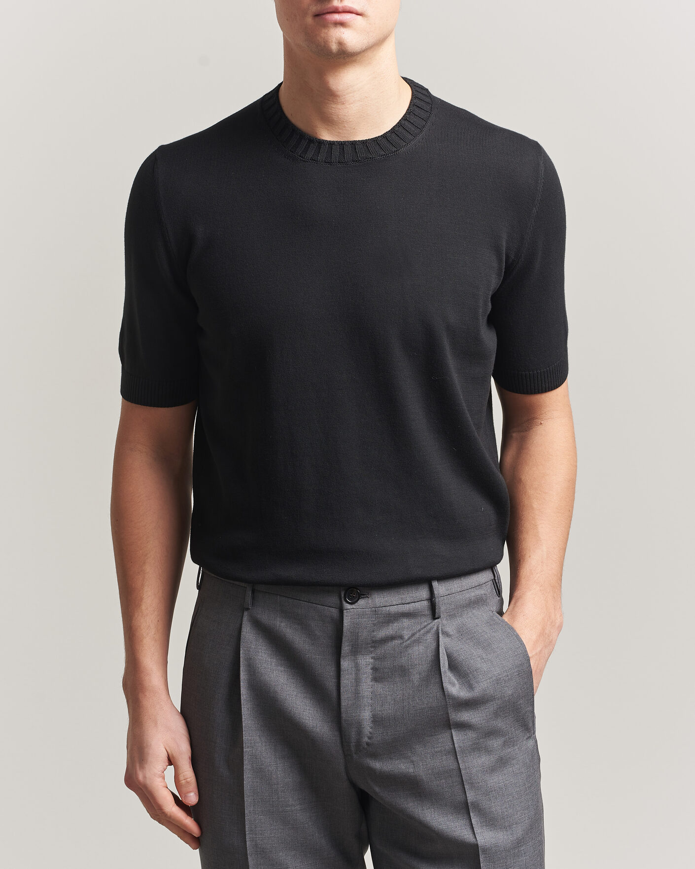 Mies | T-paidat | Gran Sasso | Cotton Heavy Knitted Crew Neck T-Shirt Black