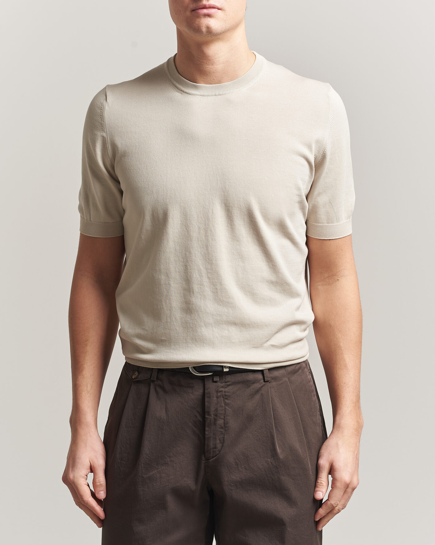 Mies | T-paidat | Gran Sasso | Cotton Knitted Crew Neck T-Shirt Beige Melange
