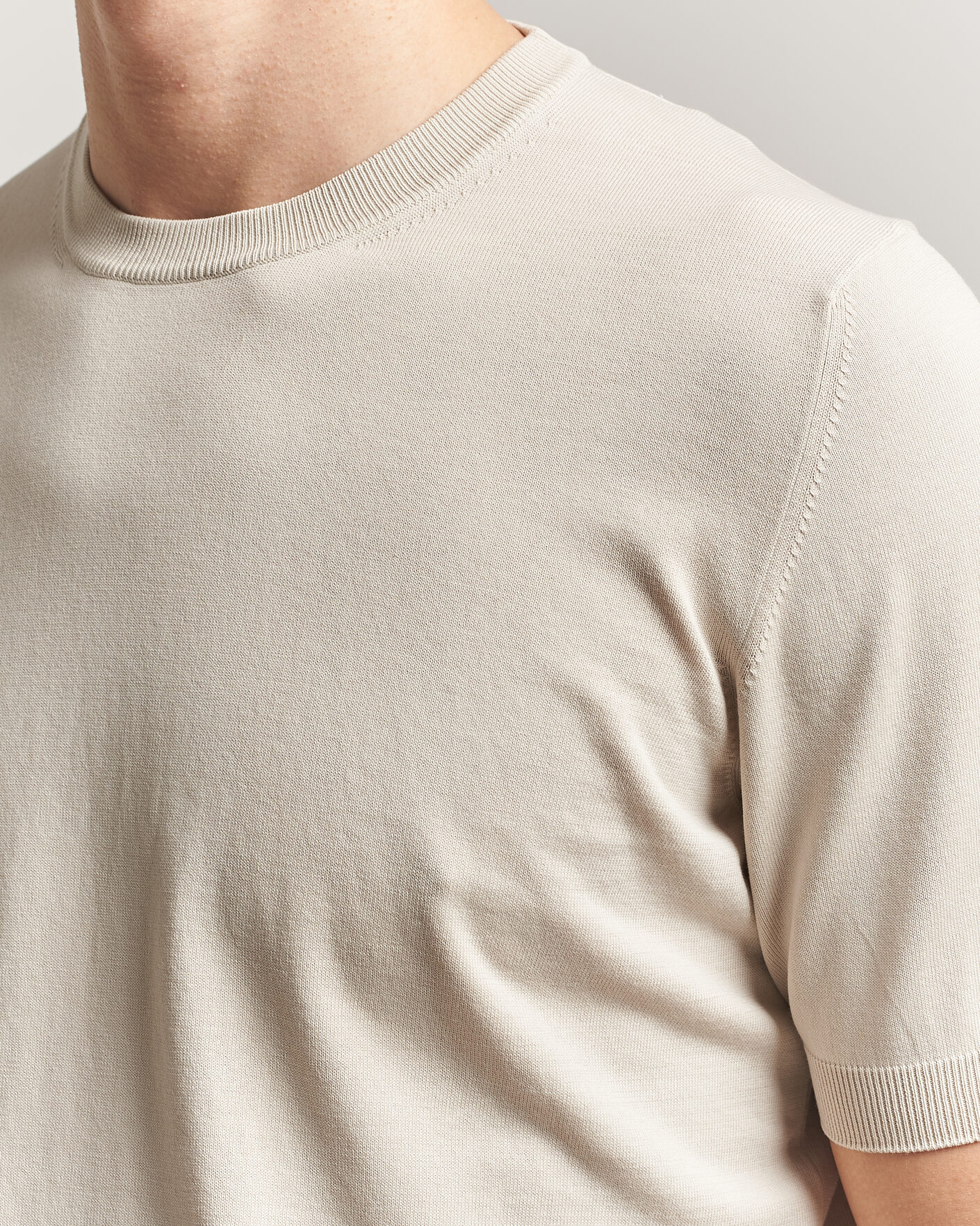 Mies | T-paidat | Gran Sasso | Cotton Knitted Crew Neck T-Shirt Beige Melange