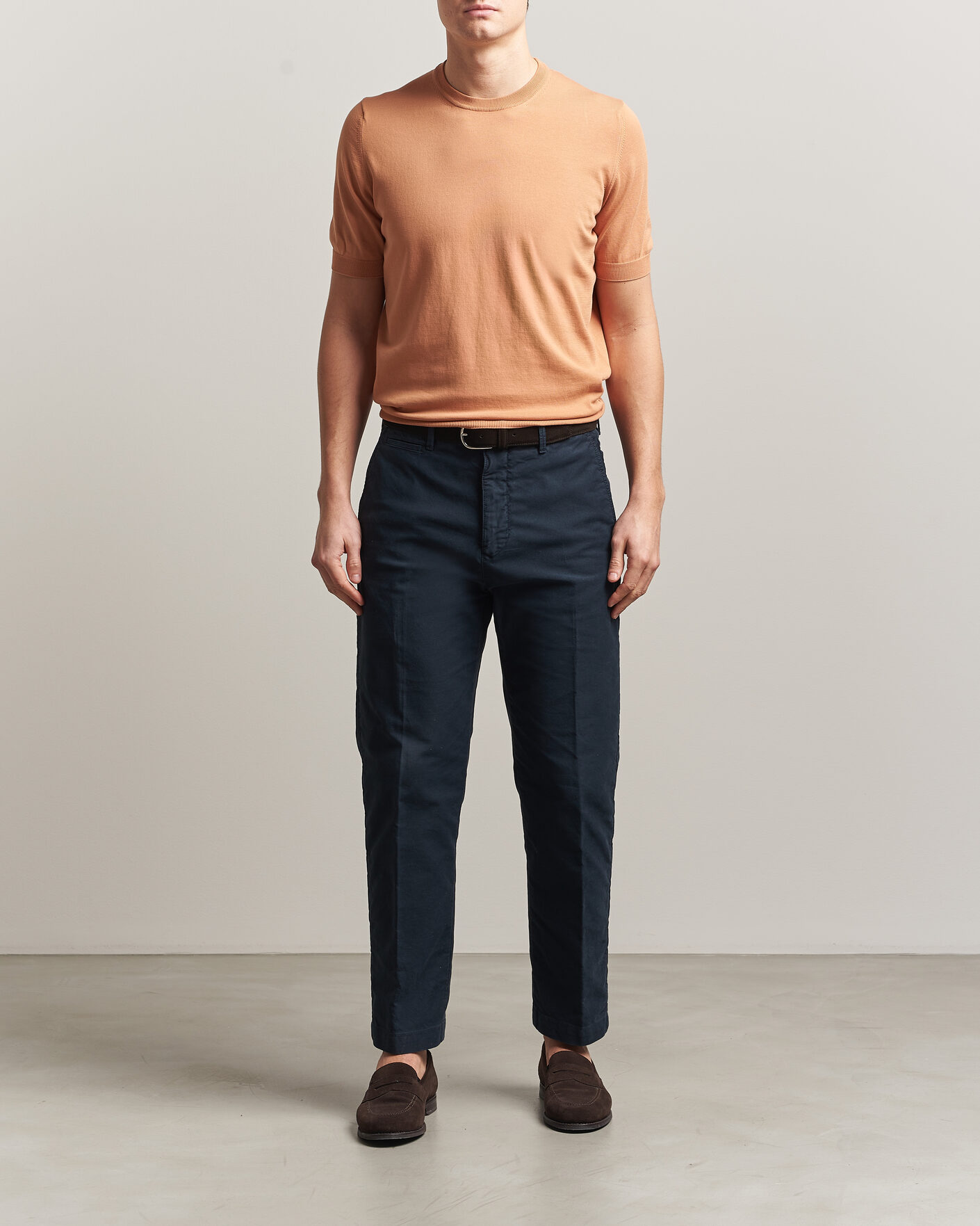Mies | T-paidat | Gran Sasso | Cotton Knitted Crew Neck T-Shirt Apricot Orange Melange