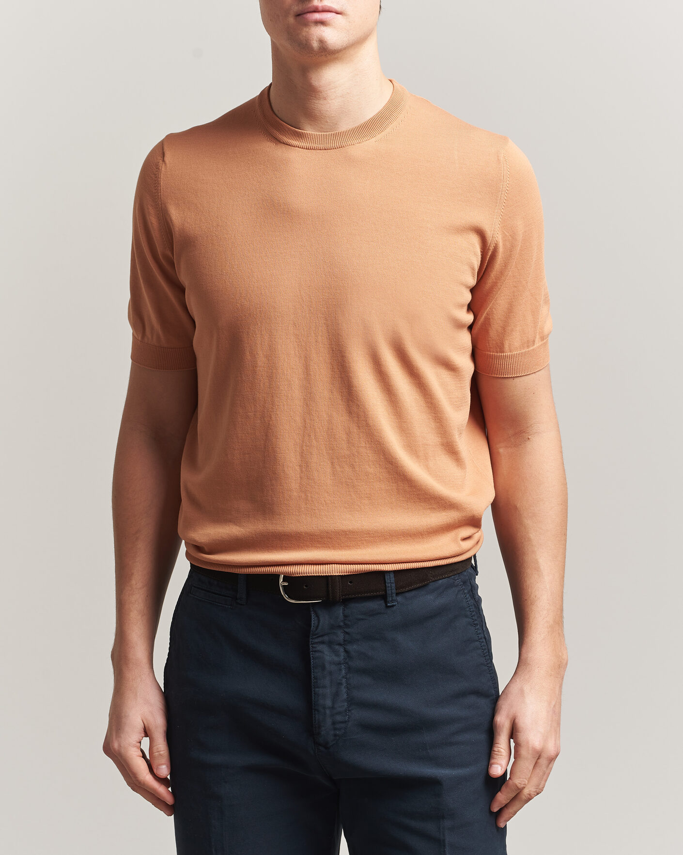 Mies | T-paidat | Gran Sasso | Cotton Knitted Crew Neck T-Shirt Apricot Orange Melange