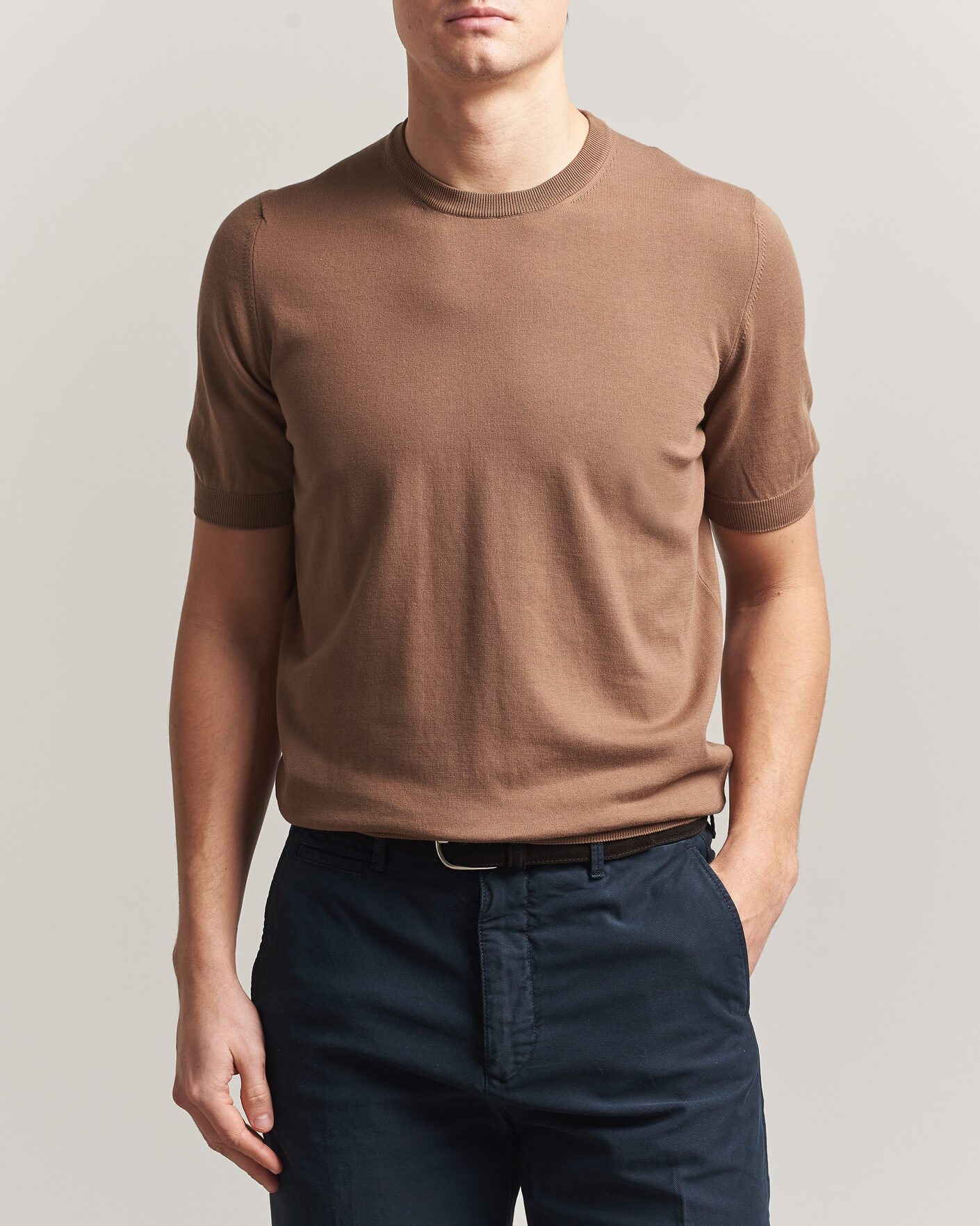 Mies | T-paidat | Gran Sasso | Cotton Knitted Crew Neck T-Shirt Brown