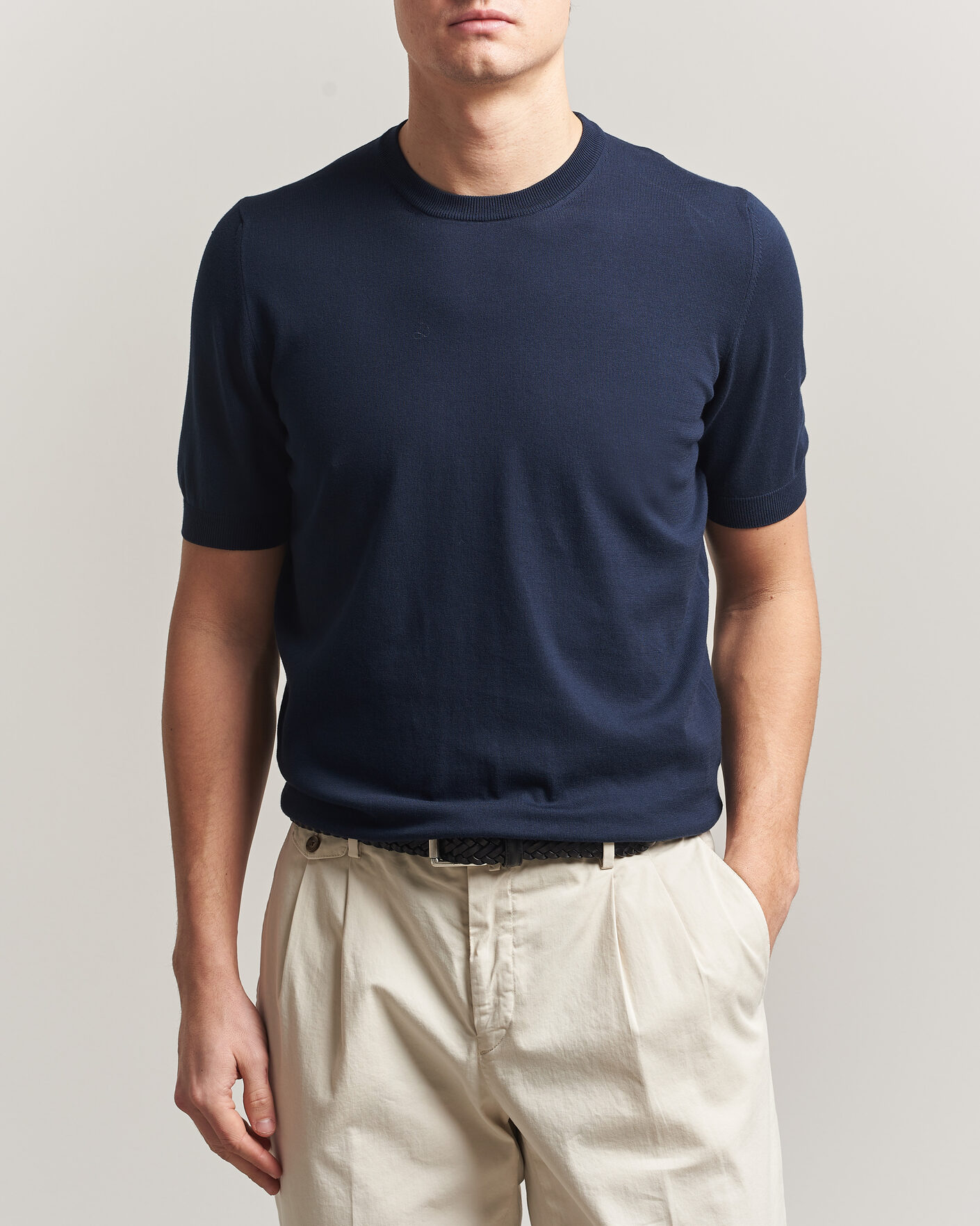 Mies | T-paidat | Gran Sasso | Cotton Knitted Crew Neck T-Shirt Navy