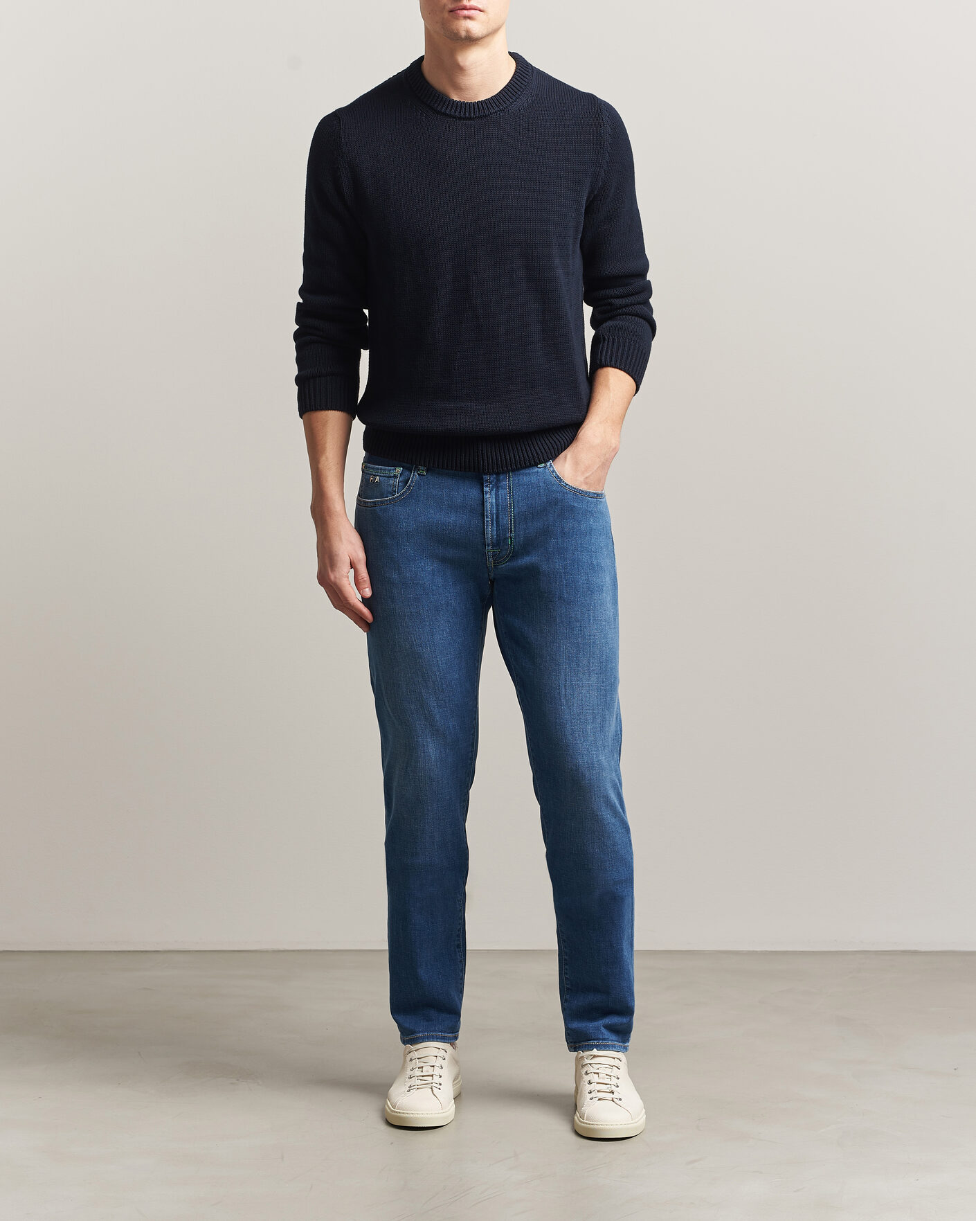 Mies | Farkut | Tramarossa | Michelangelo Contrast Seam Stretch Jeans Mid Blue