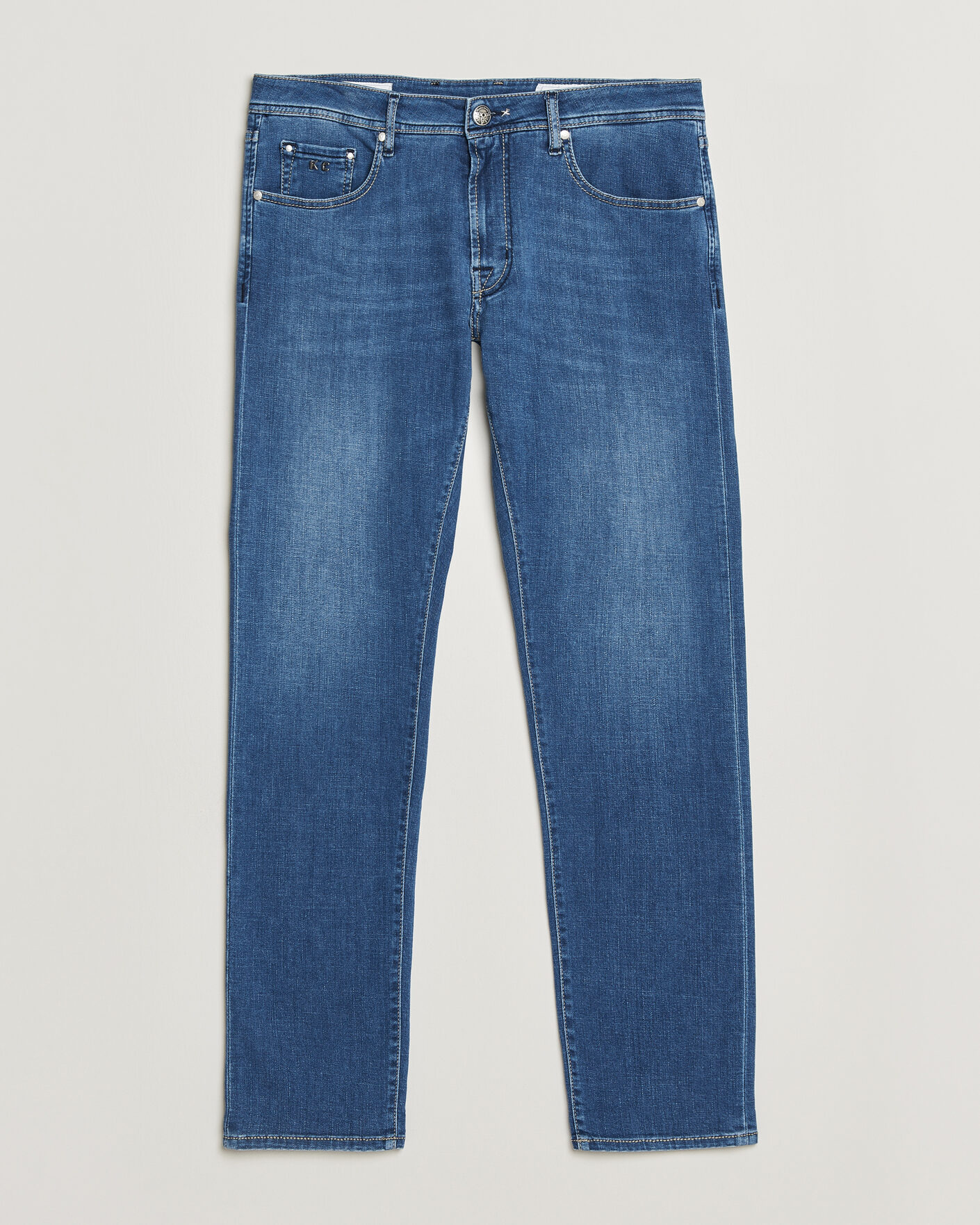 Mies | Farkut | Tramarossa | Michelangelo Contrast Seam Stretch Jeans Mid Blue