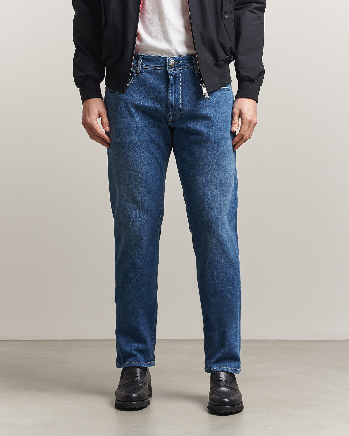 Mies | Farkut | Tramarossa | Michelangelo Contrast Seam Stretch Jeans Mid Blue