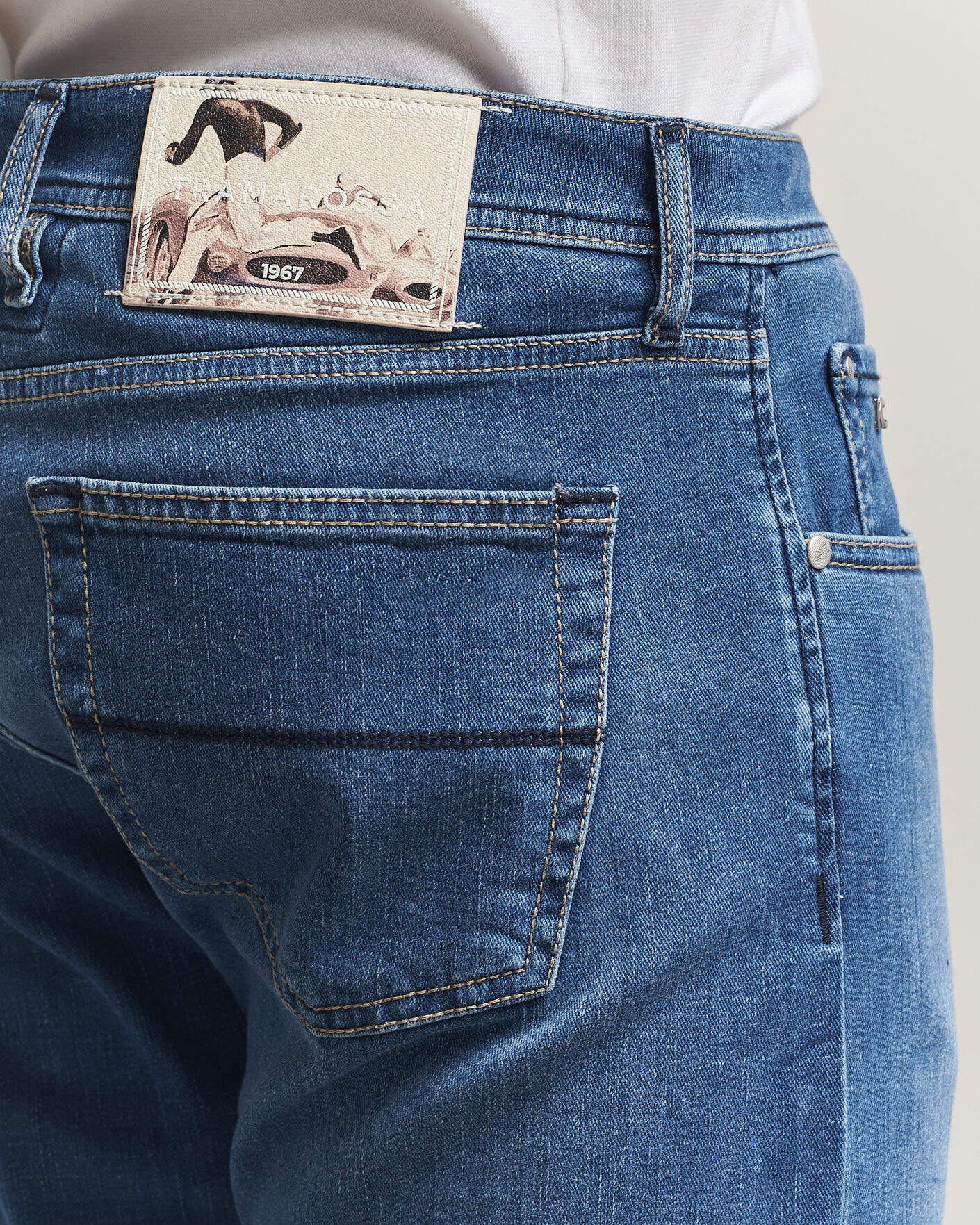 Mies | Farkut | Tramarossa | Michelangelo Contrast Seam Stretch Jeans Mid Blue