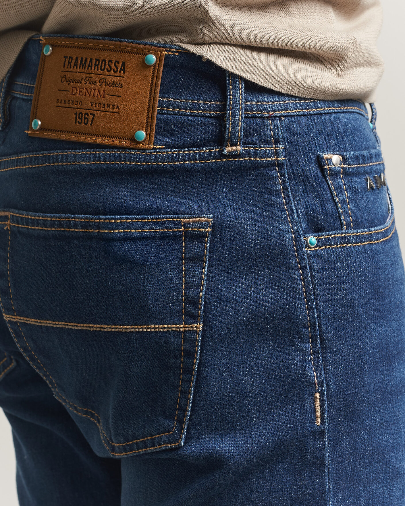 Mies | Farkut | Tramarossa | Michelangelo Western Badge Stretch Jeans Mid Blue